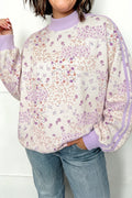 Purple Floral Print High Neck Sweatshirt