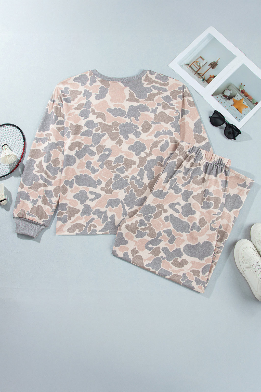 Camouflage Long Sleeve Top &Pants Plus Size Set