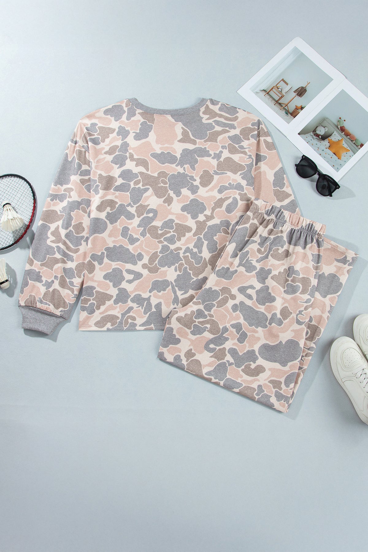 Camouflage Long Sleeve Top &Pants Plus Size Set