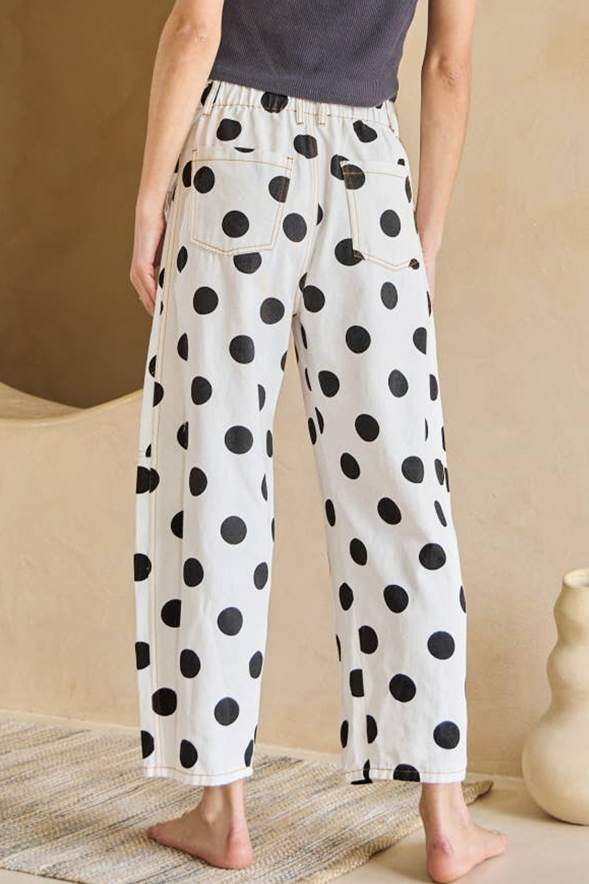 Polka Dot Bow Pocket Barrel Pants (2 Colors Available)