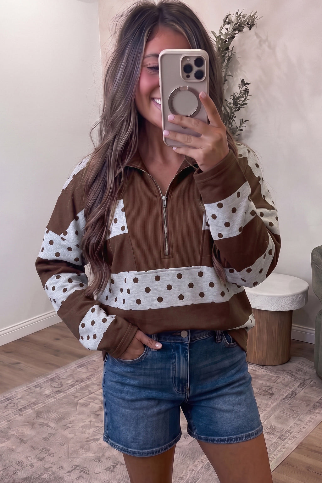 Polka Dot Quarter Zip Pullover (2 Colors Available)