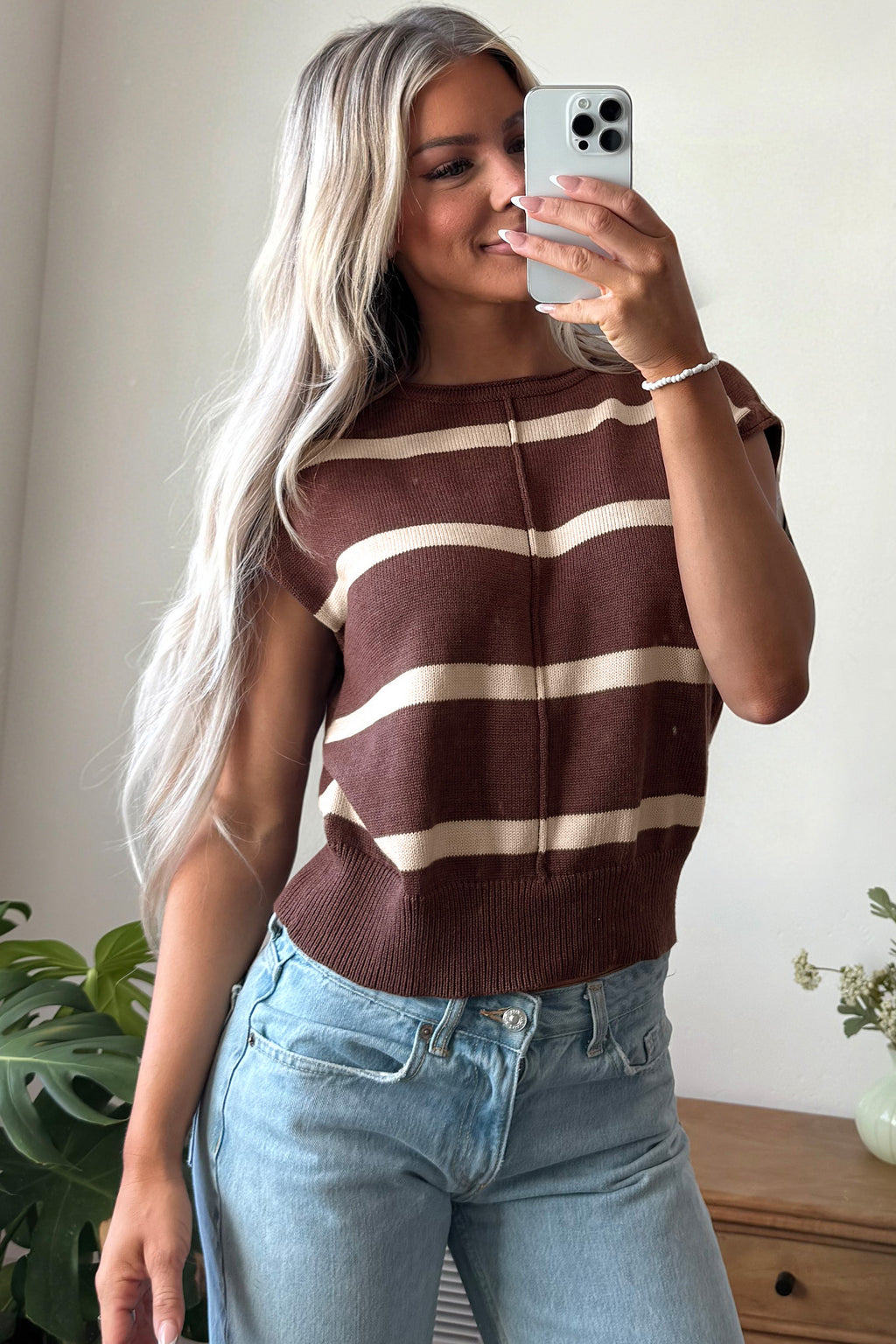 Striped Knit Cap Sleeve Sweater (3 Colors Available)