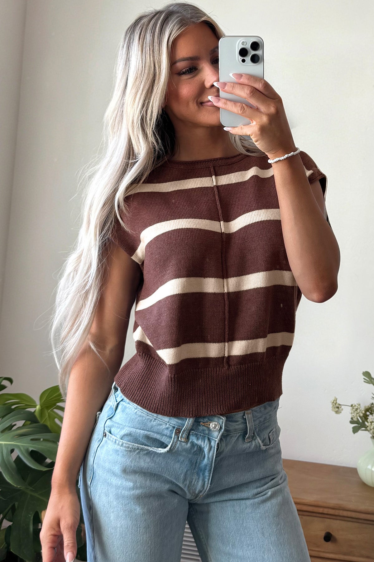 Striped Knit Cap Sleeve Sweater (3 Colors Available)