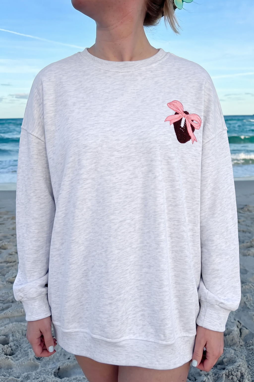 Embroidered Football Bow Sweatshirt