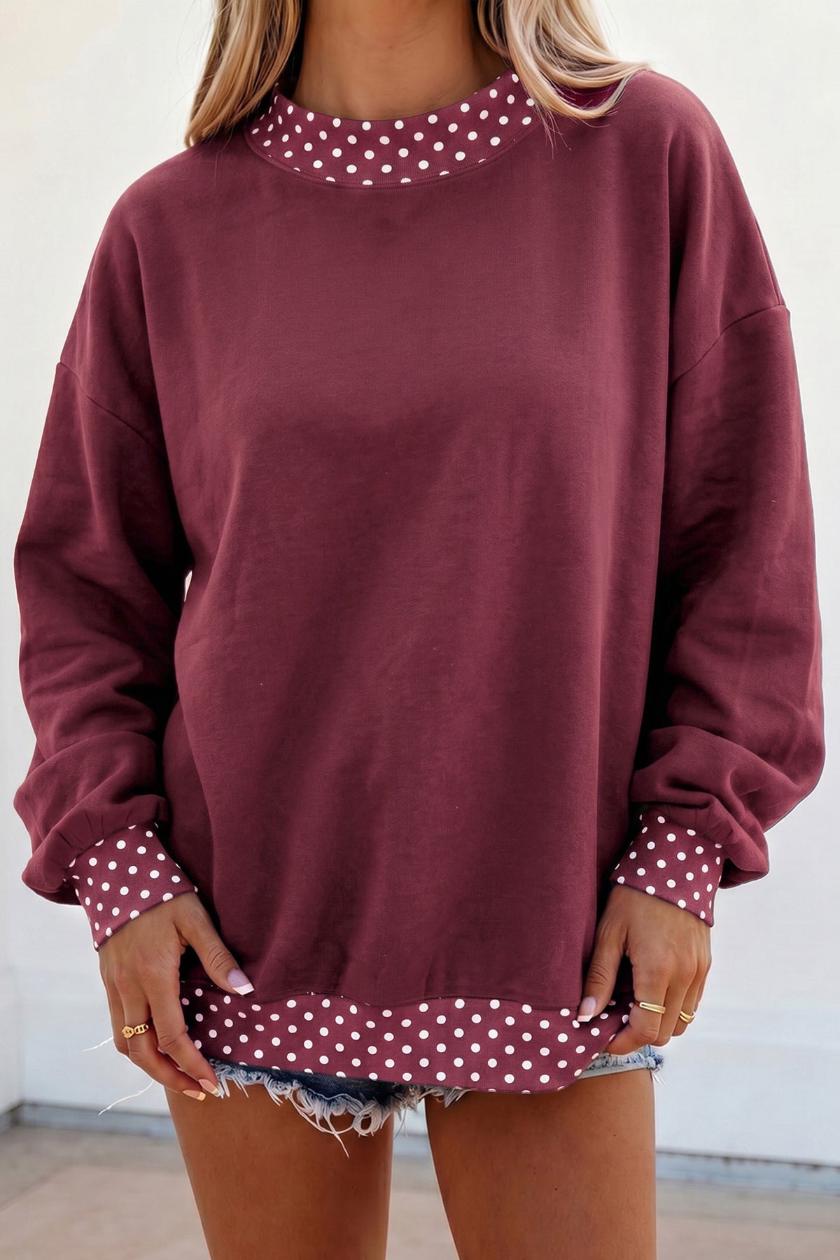 Polka Dot Trim Sweatshirt (11 Colors Available)