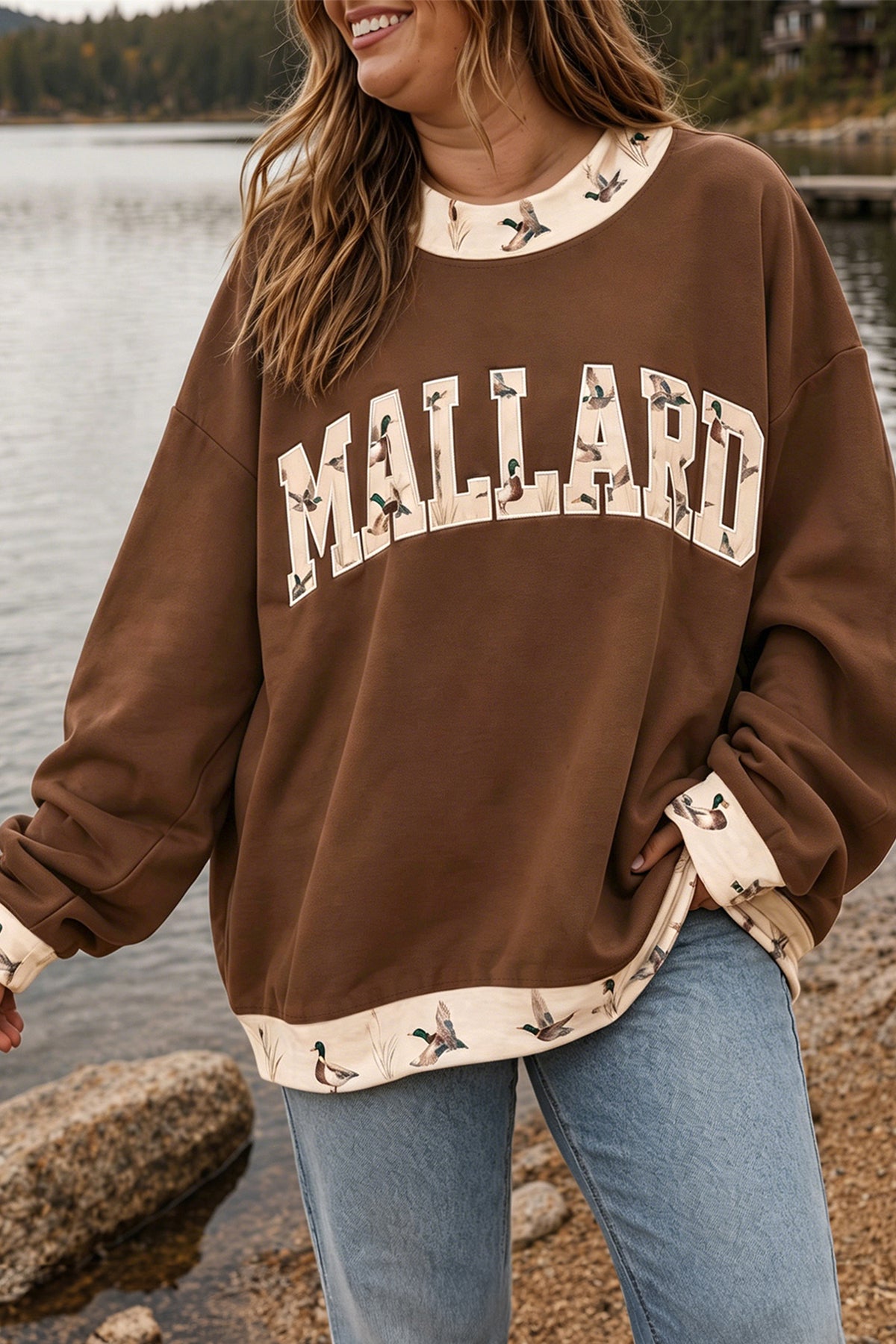 Embroidered Mallard Plus Size Crewneck Sweatshirt