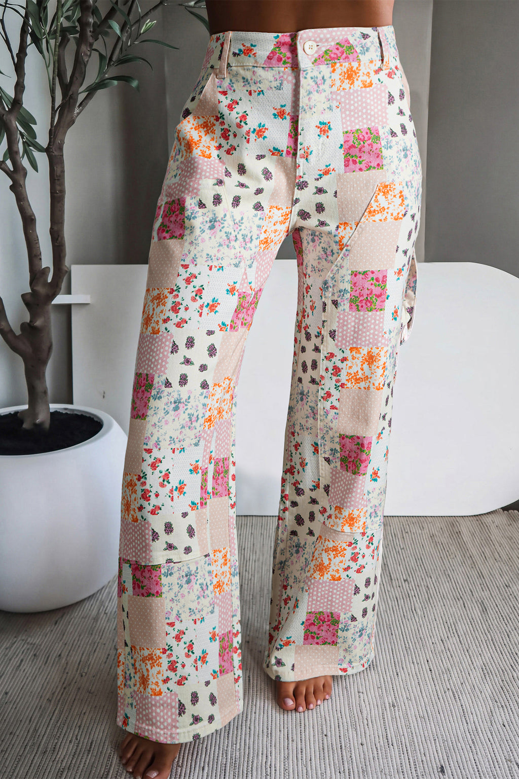 Floral Patchwork Wide Leg Jeans