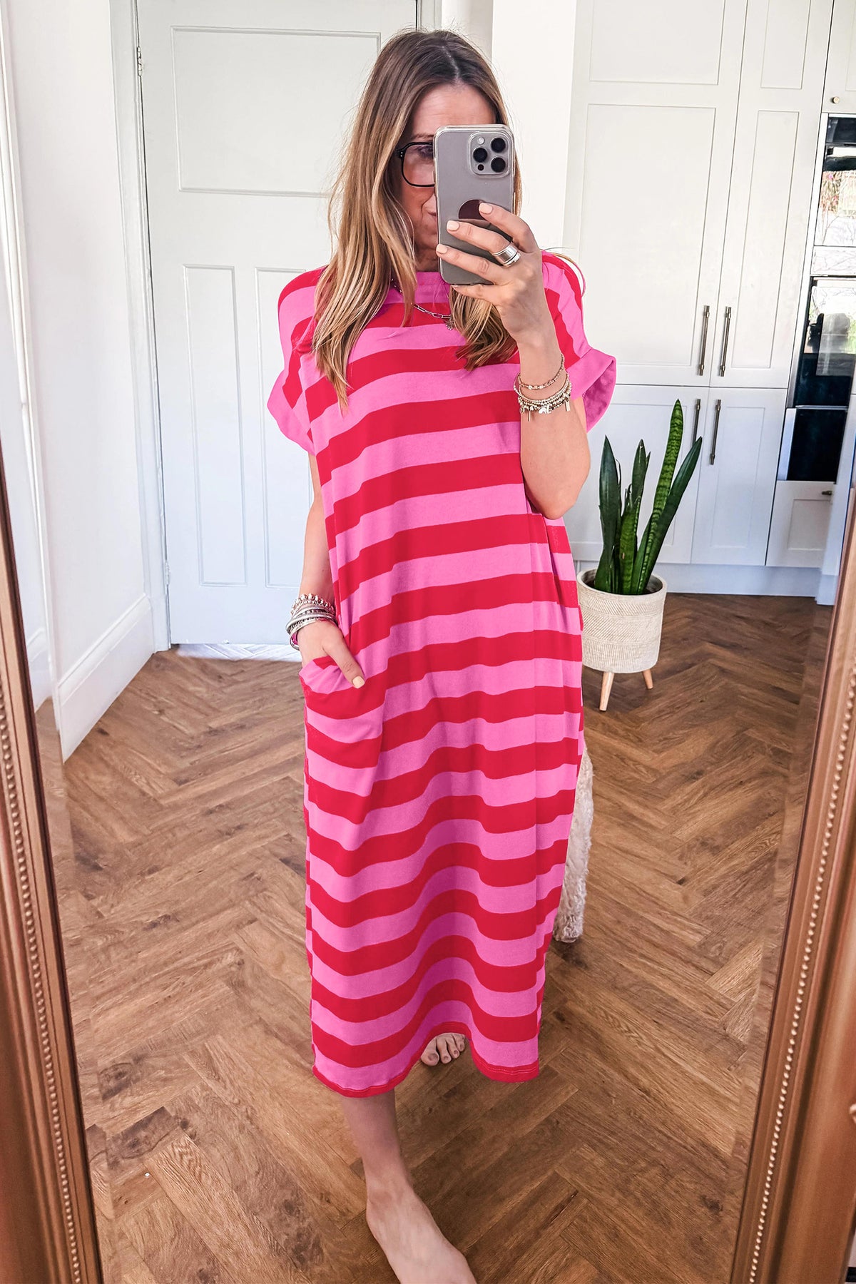 Striped T-Shirt Maxi Dress with Pockets