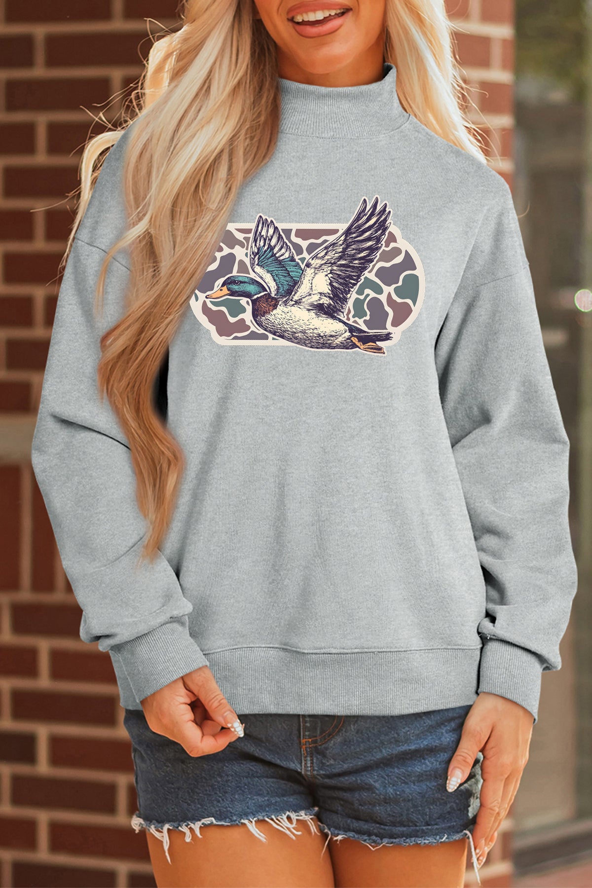 Mallard Duck Camouflage Mock Neck Sweatshirt