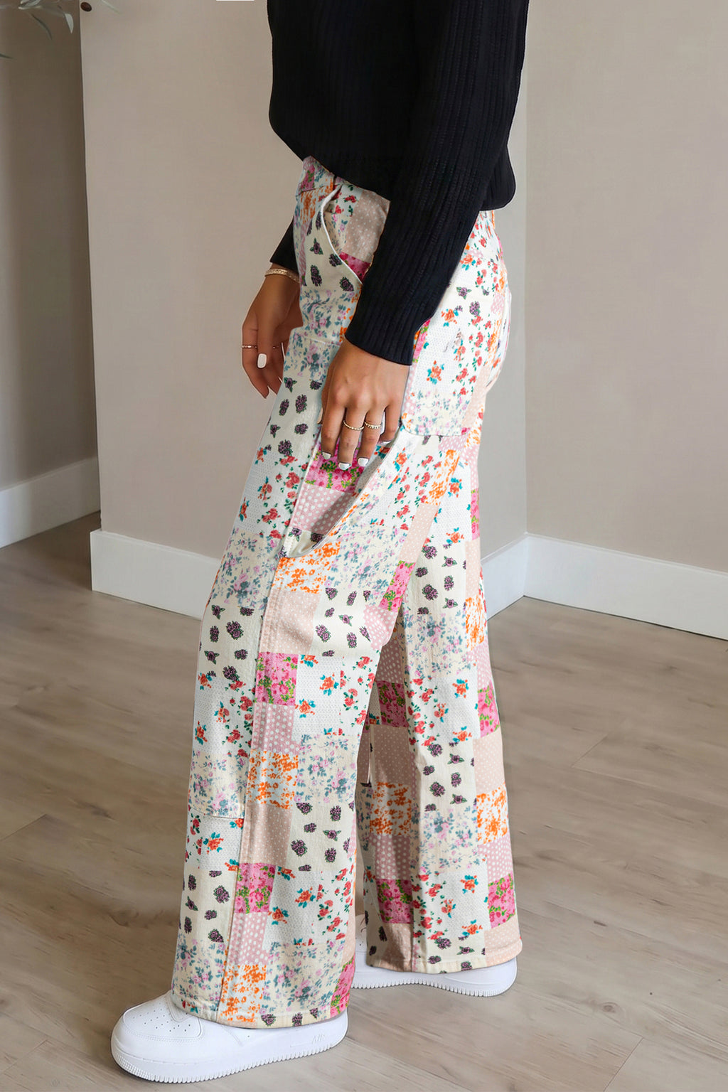 Floral Patchwork Wide Leg Jeans