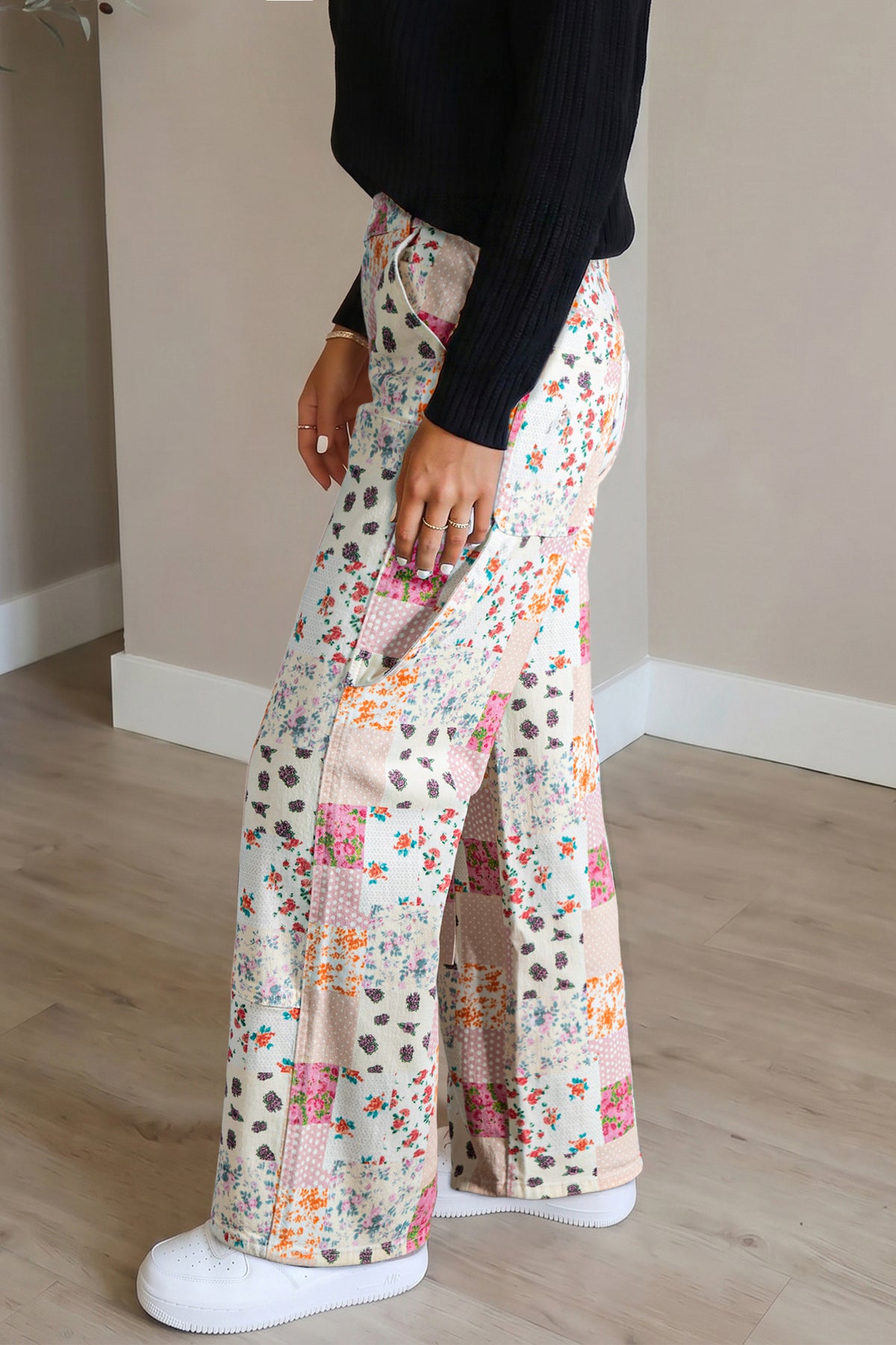 Floral Patchwork Wide Leg Jeans