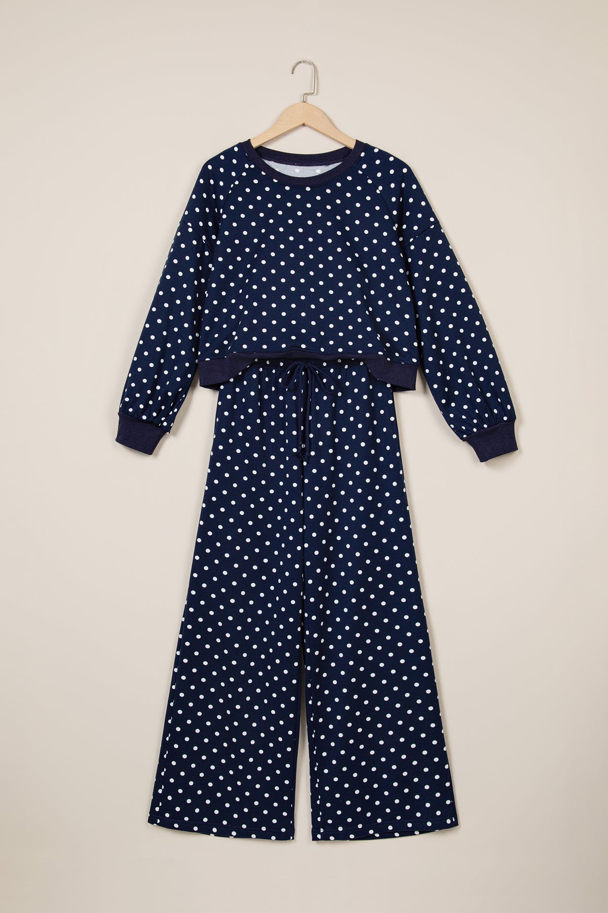 Polka Dot Long Sleeve Top & Wide Leg Pant Set (3 Colors Available)