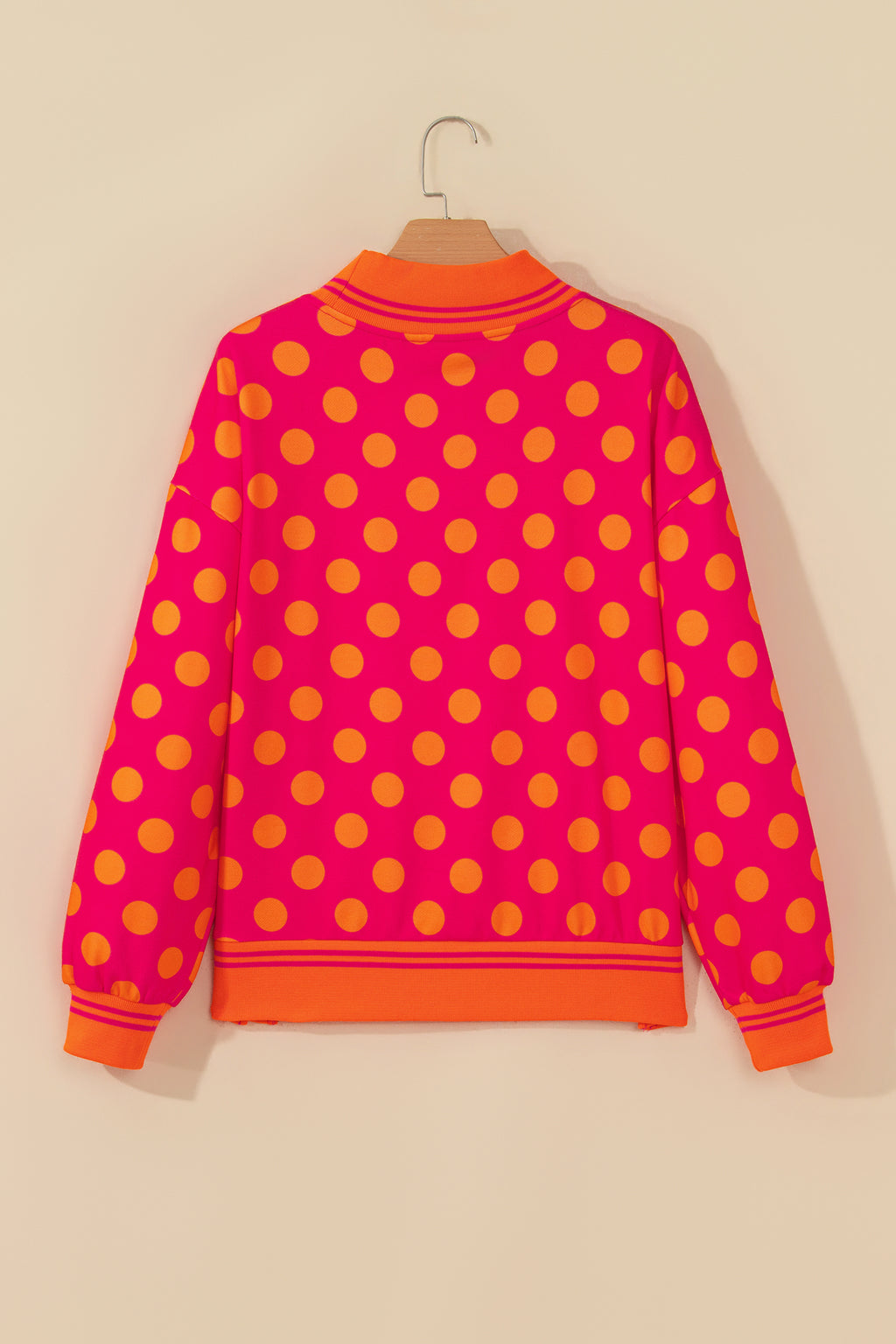 Polka Dot Striped Trim Mock Neck Sweatshirt (3 Colors Available)