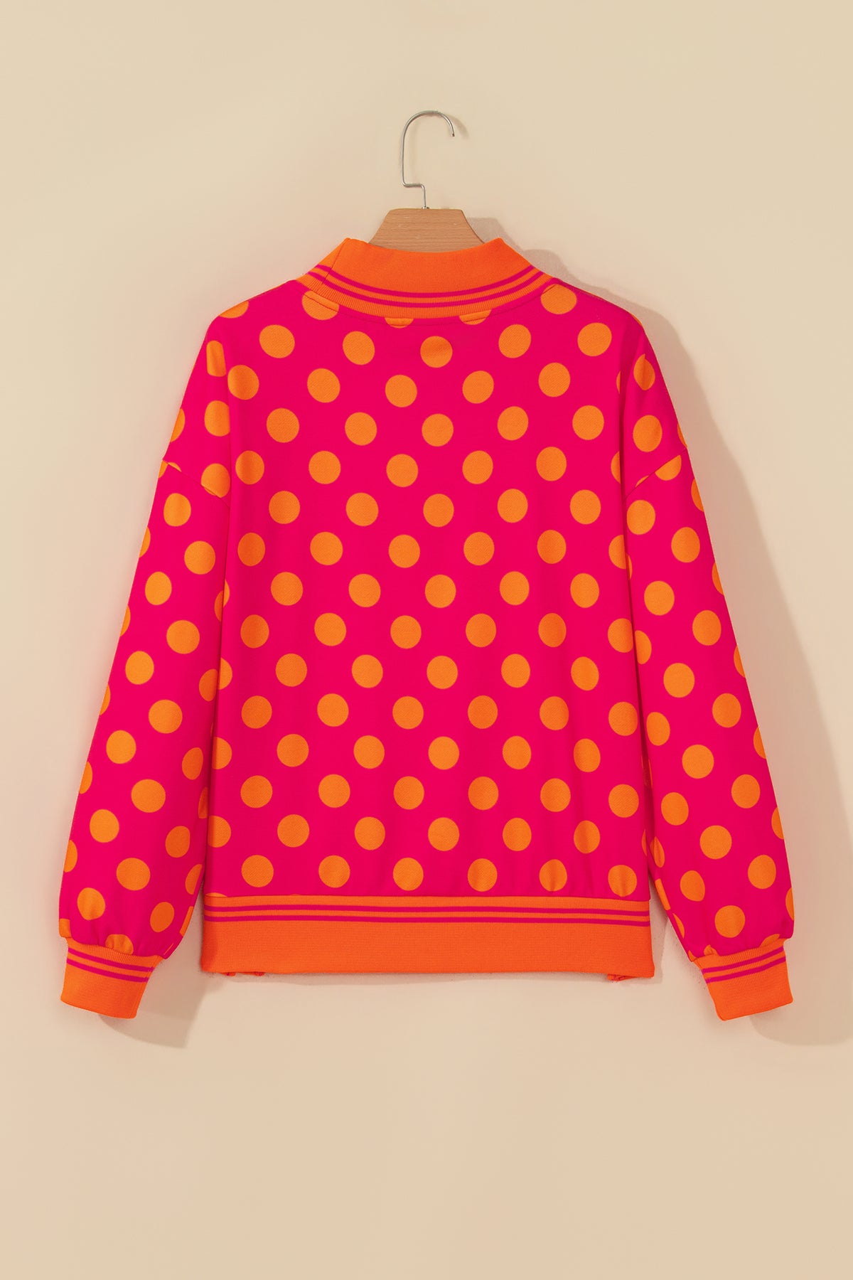 Polka Dot Striped Trim Mock Neck Sweatshirt (3 Colors Available)