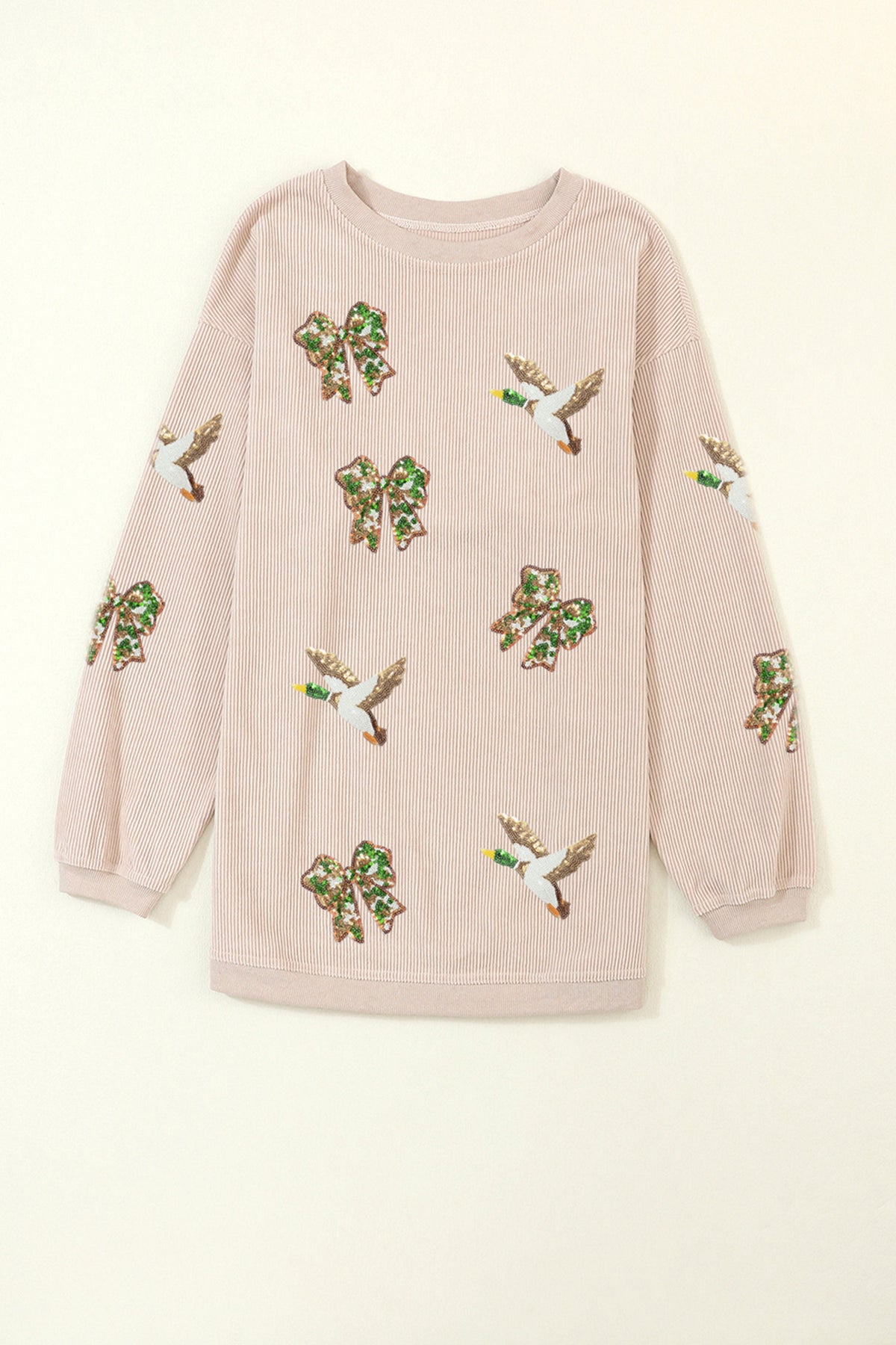 Sequin Patched Mallard Bow Oversized Sweatshirt