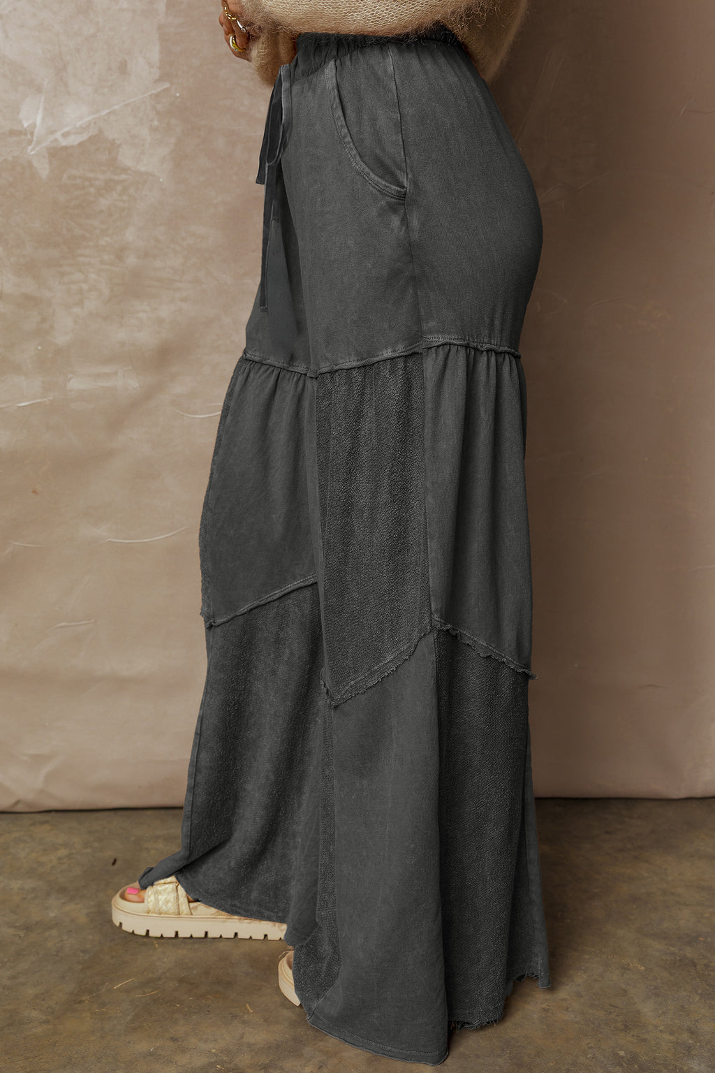 Mineral Wash Patchwork Wide Leg Pants (3 Colors Available)