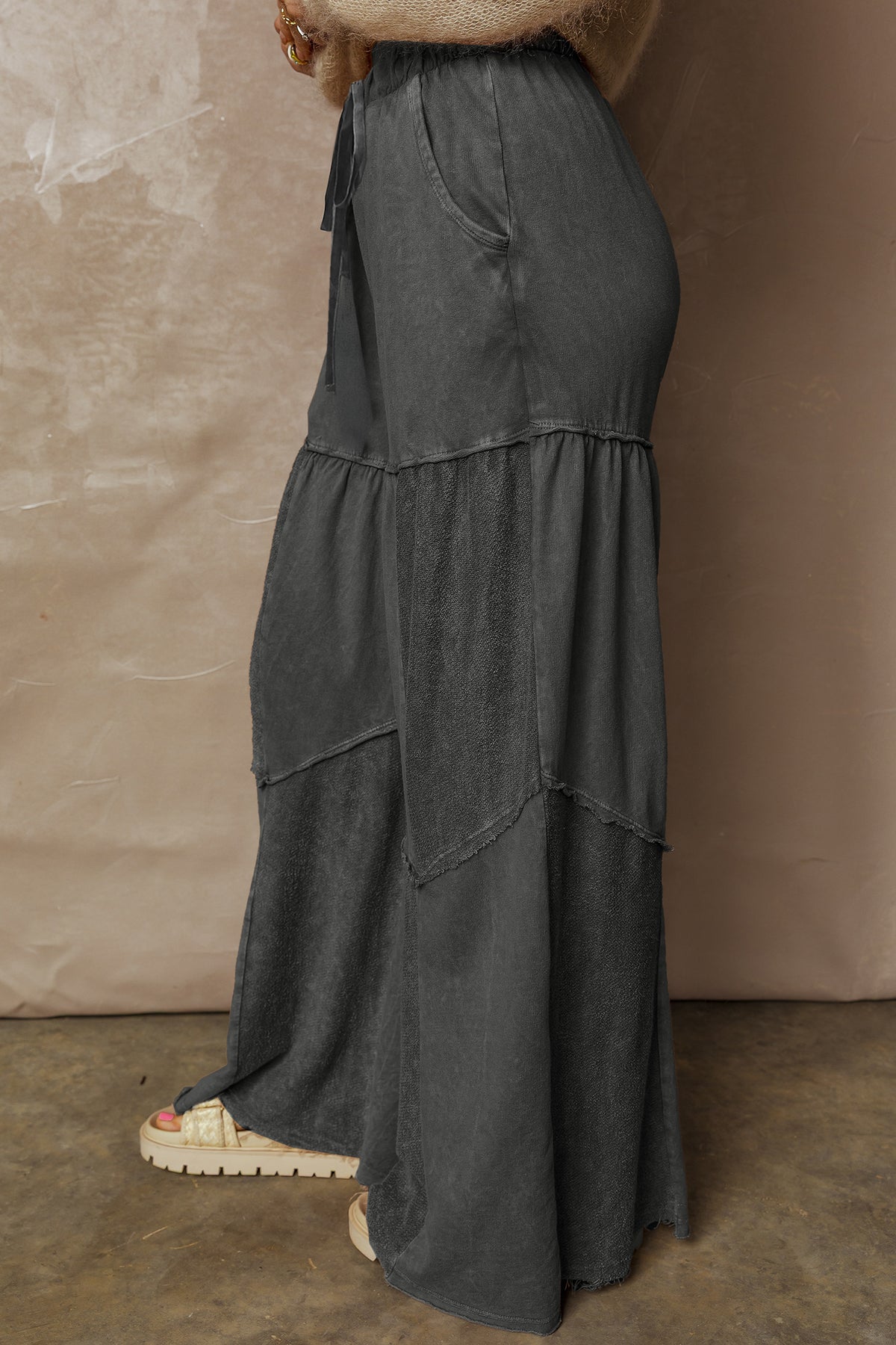 Mineral Wash Patchwork Wide Leg Pants (3 Colors Available)