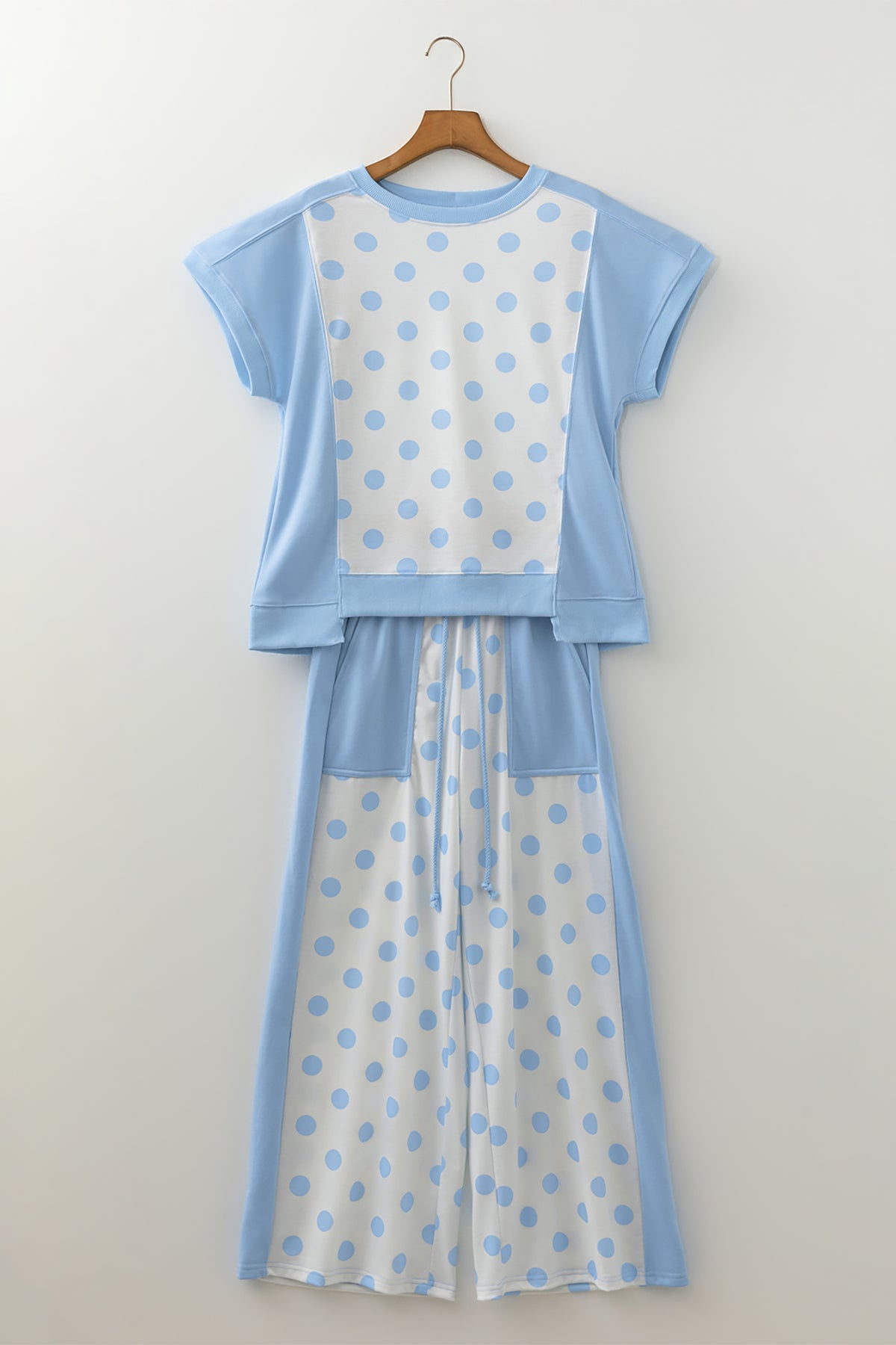 Color Block Patchwork Polka Dot Wide Leg Pant Set (3 Colors Available)