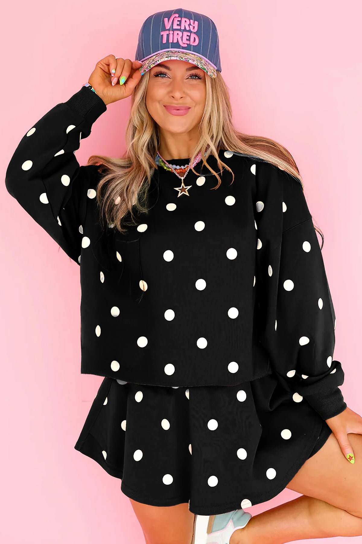 Polka Dot Pullover Skort Set (4 Colors Available)