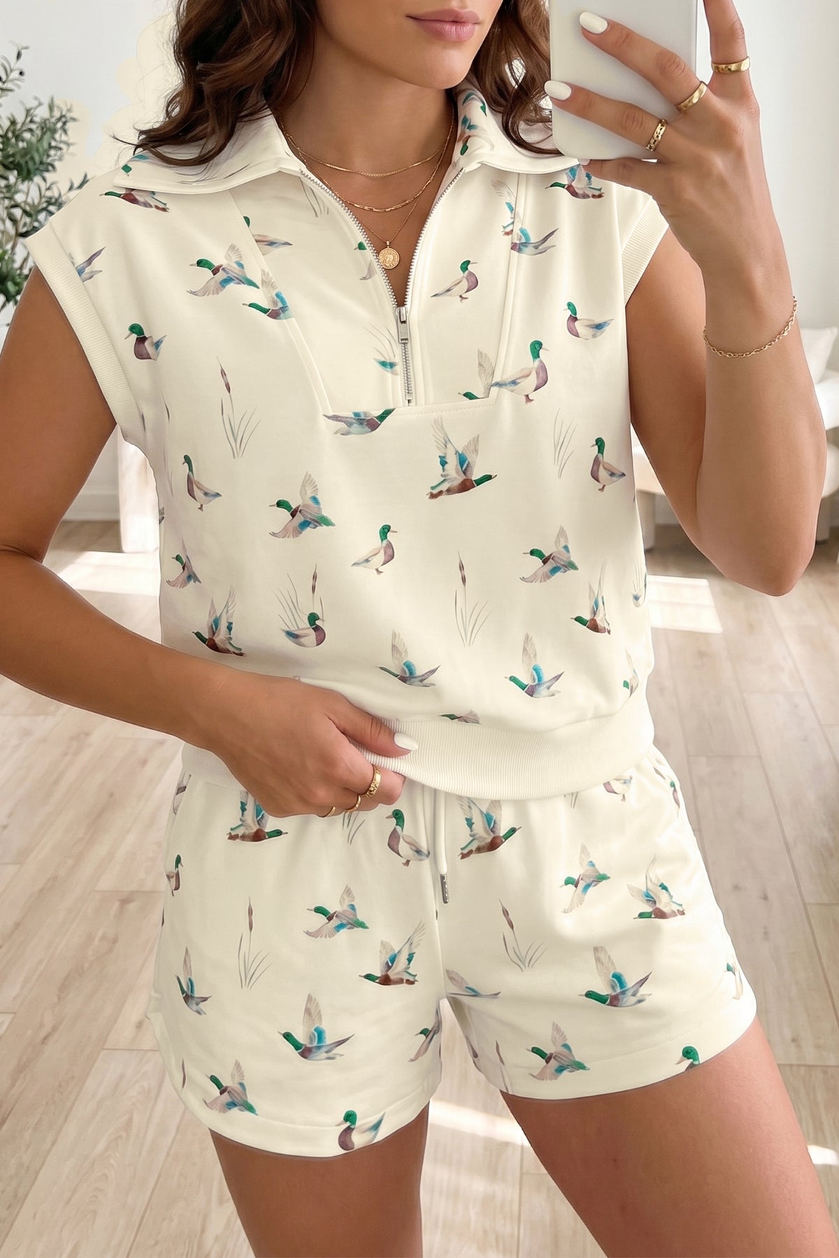 Mallard Print Zip Up Top & Short Set