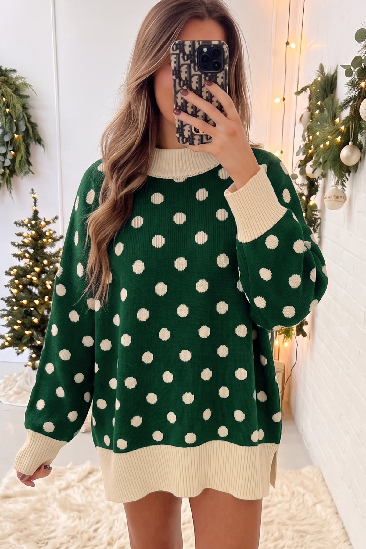 Polka Dot Ribbed Tunic Sweater (3 Colors Available)