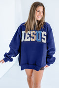 JESUS & WWJD Mixed Pattern Embroidered Mock Neck Sweatshirt (4 Designs Available)