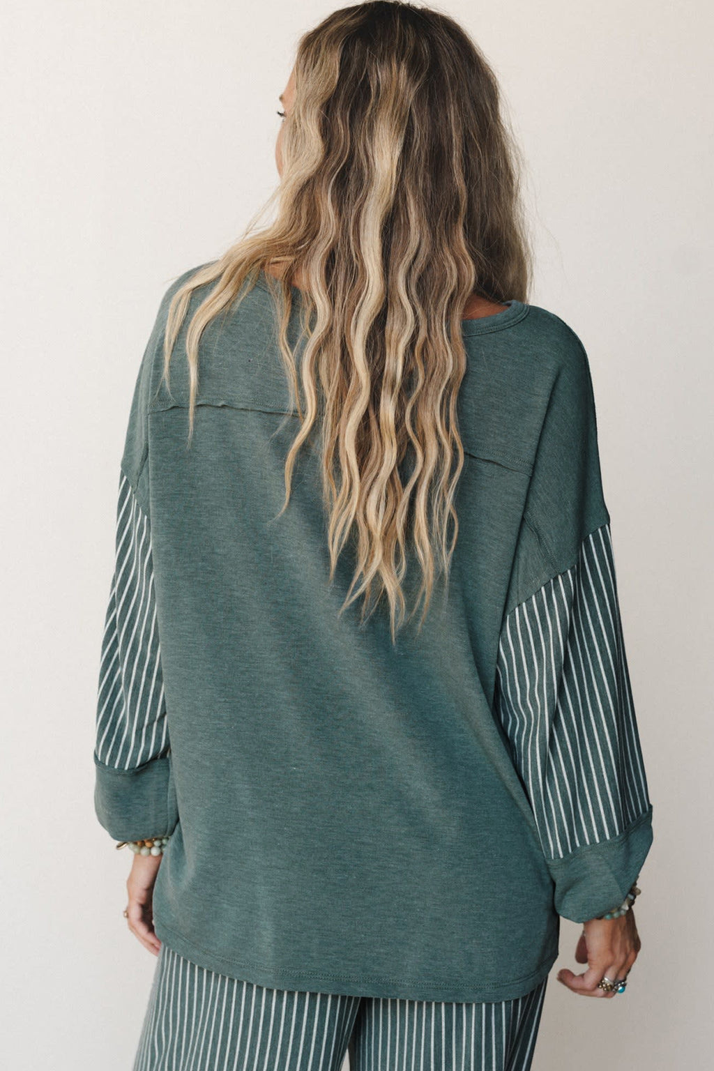 Raw Seam Patchwork Long Sleeve Top & Pants Set (3 Colors Available)