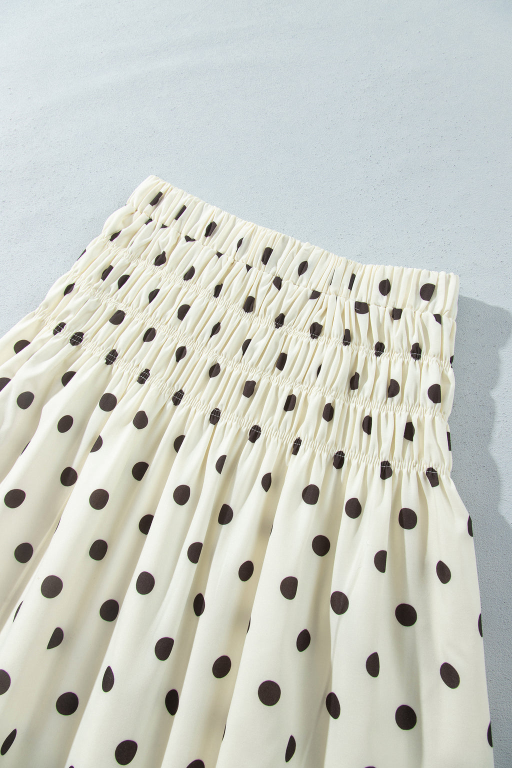 Polka Dot Print Smocked High Waist Long Skirt