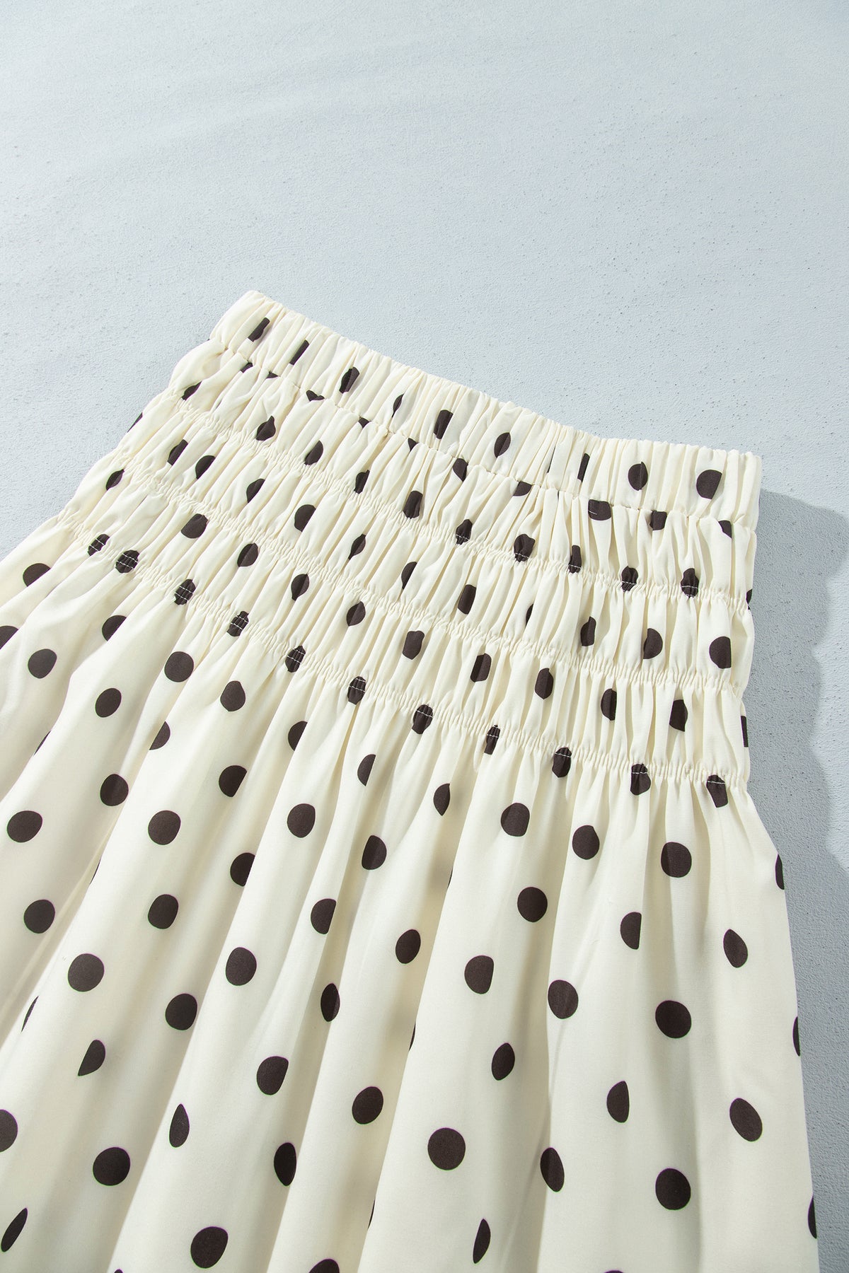 Polka Dot Print Smocked High Waist Long Skirt