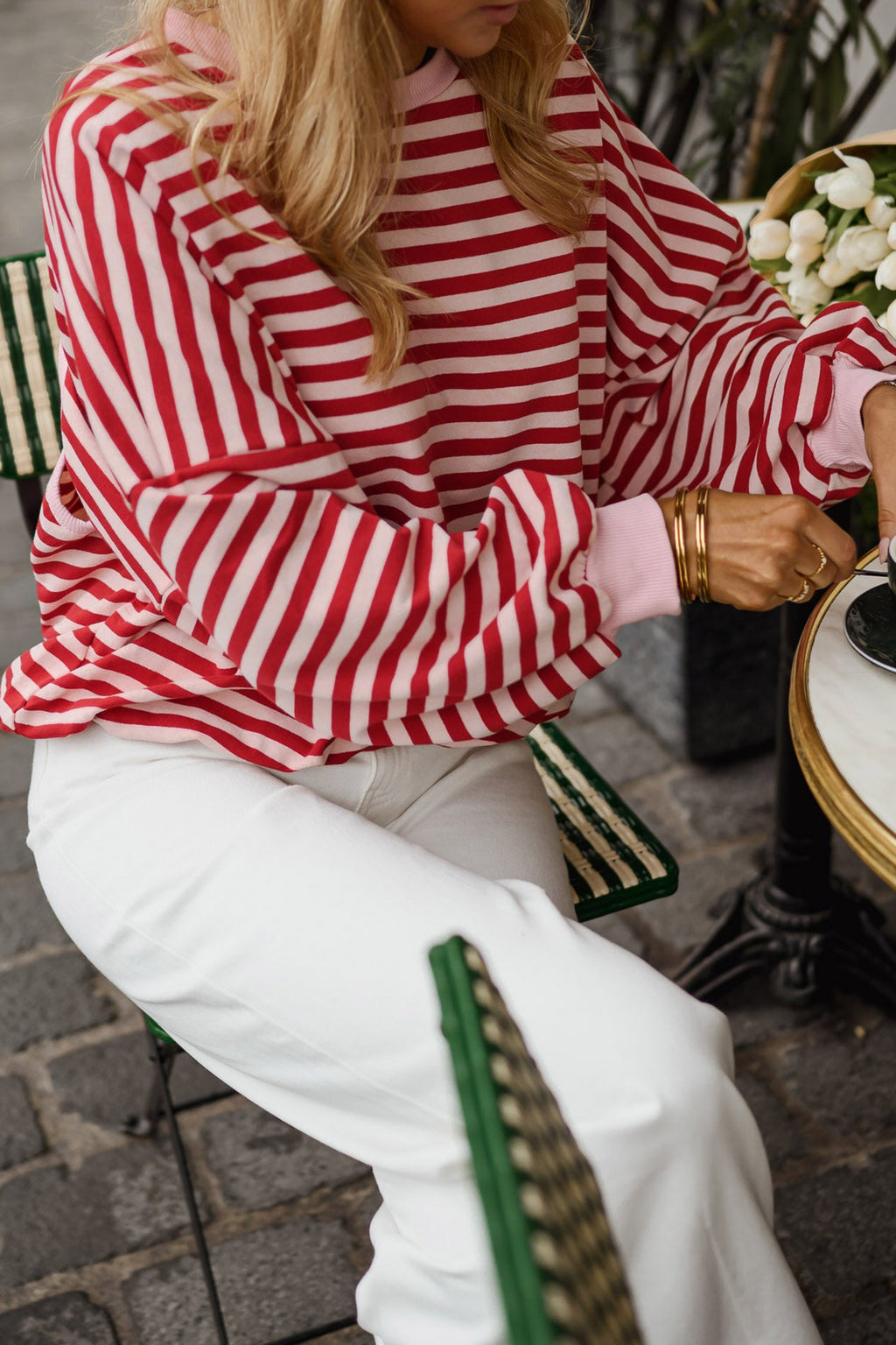 Red Stripe Cutout Back Long Sleeve Top