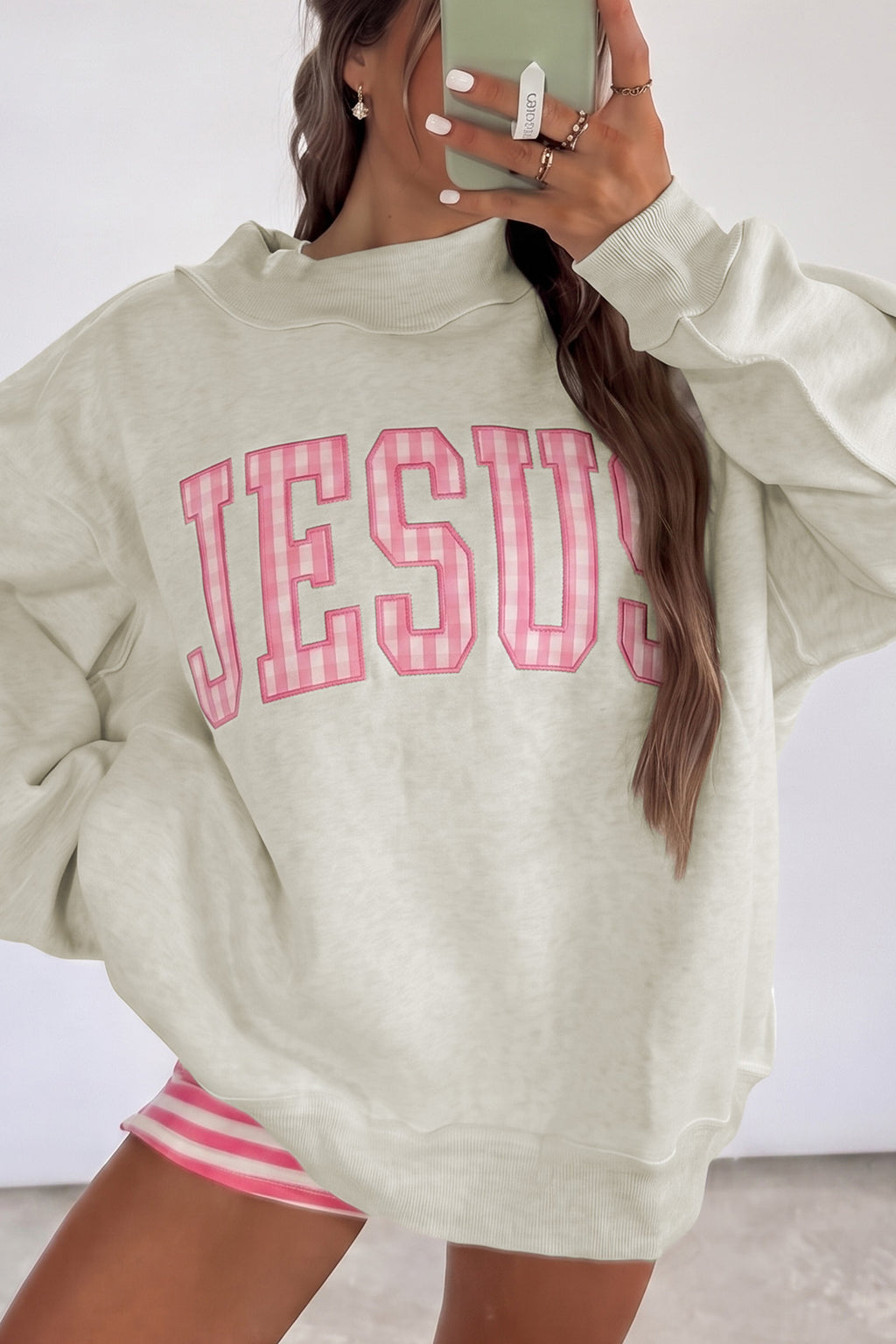 Pink Embroidered Jesus Sweatshirt