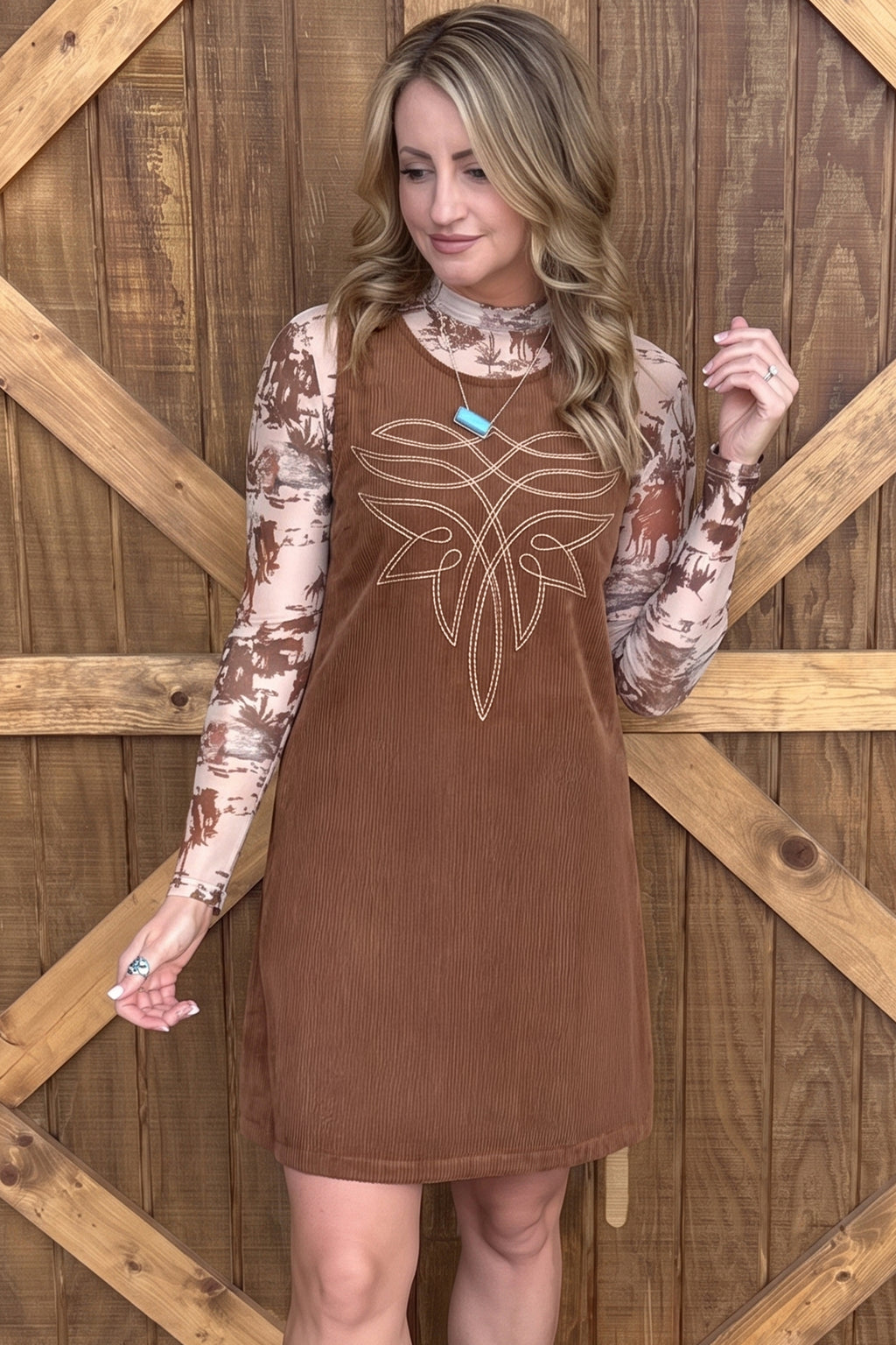 Western Embroidered Corduroy Dress