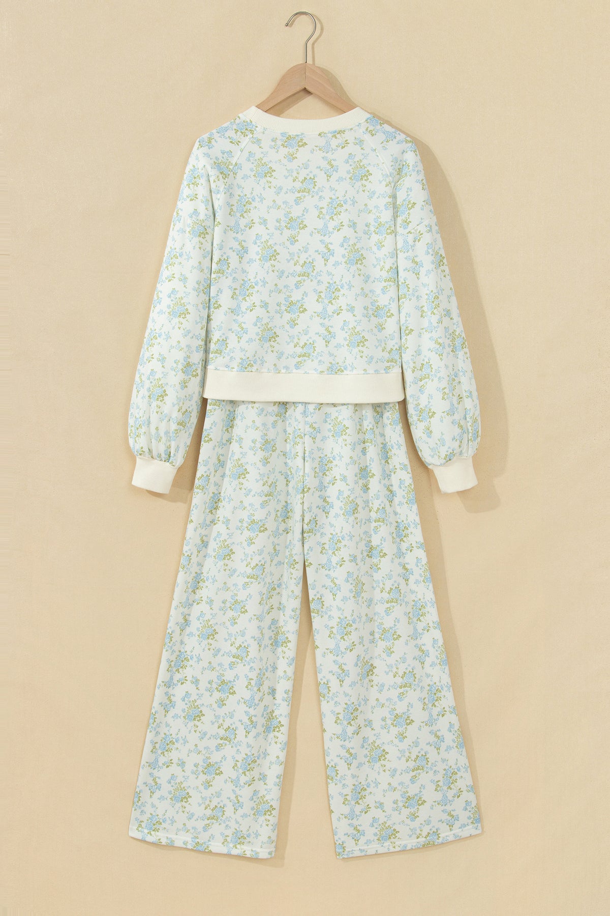 Floral Long Sleeve Top & Drawstring Wide Leg Pants Set