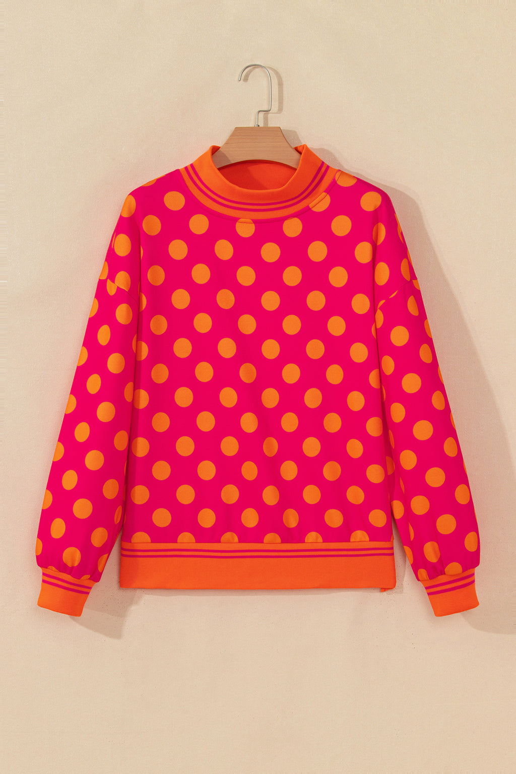 Polka Dot Striped Trim Mock Neck Sweatshirt (3 Colors Available)
