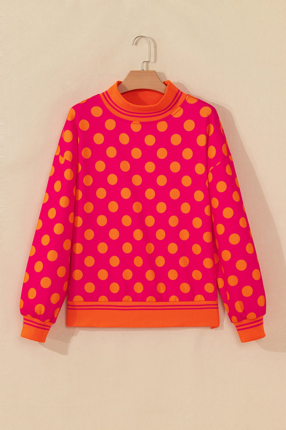 Polka Dot Striped Trim Mock Neck Sweatshirt (3 Colors Available)