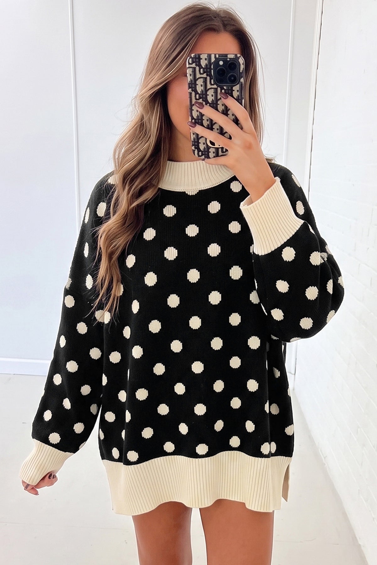 Polka Dot Ribbed Tunic Sweater (3 Colors Available)
