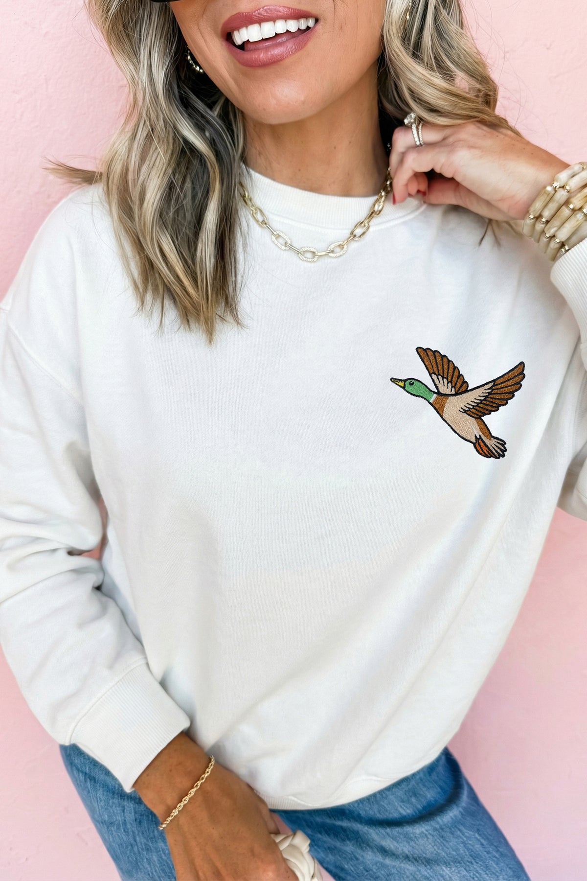 Mallard Embroidered Relaxed Pullover Sweatshirt