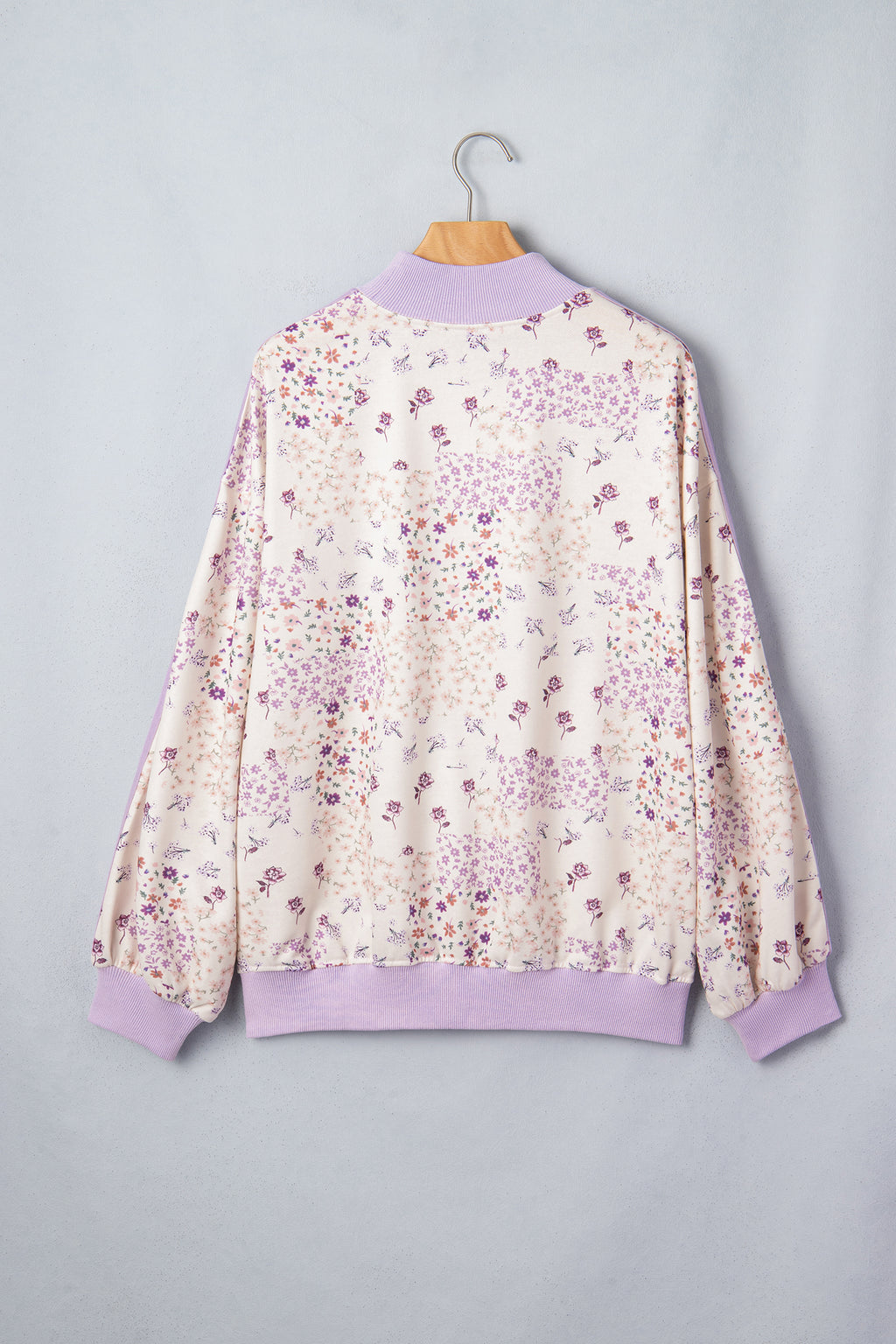 Purple Floral Print High Neck Sweatshirt