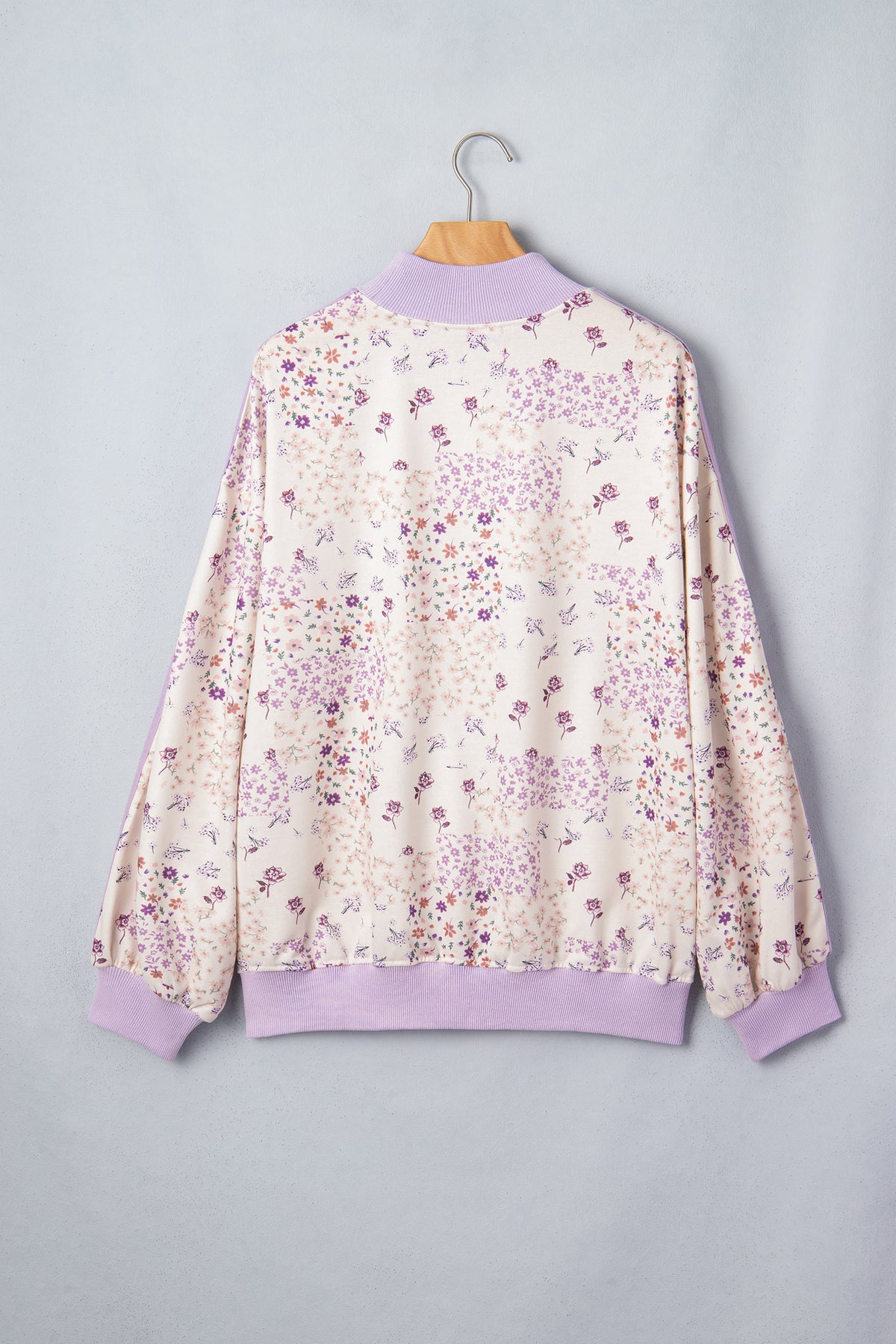 Purple Floral Print High Neck Sweatshirt