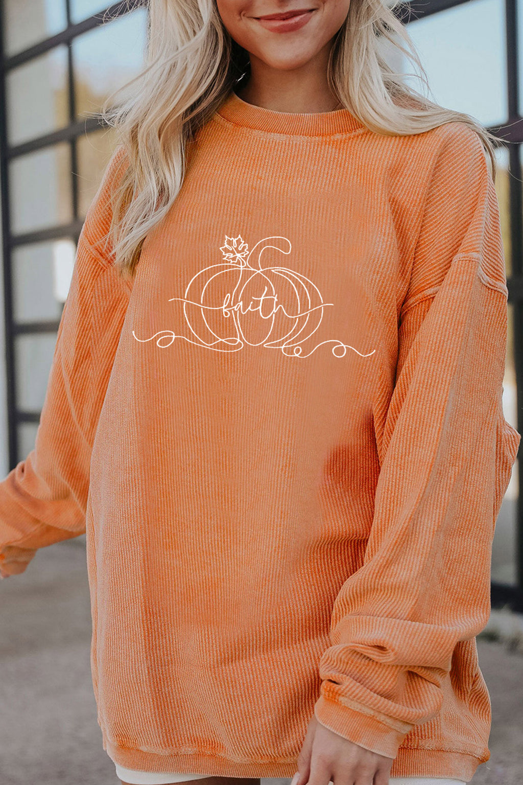 Embroidered Faith Pumpkin Sweatshirt (Plus Size Available)