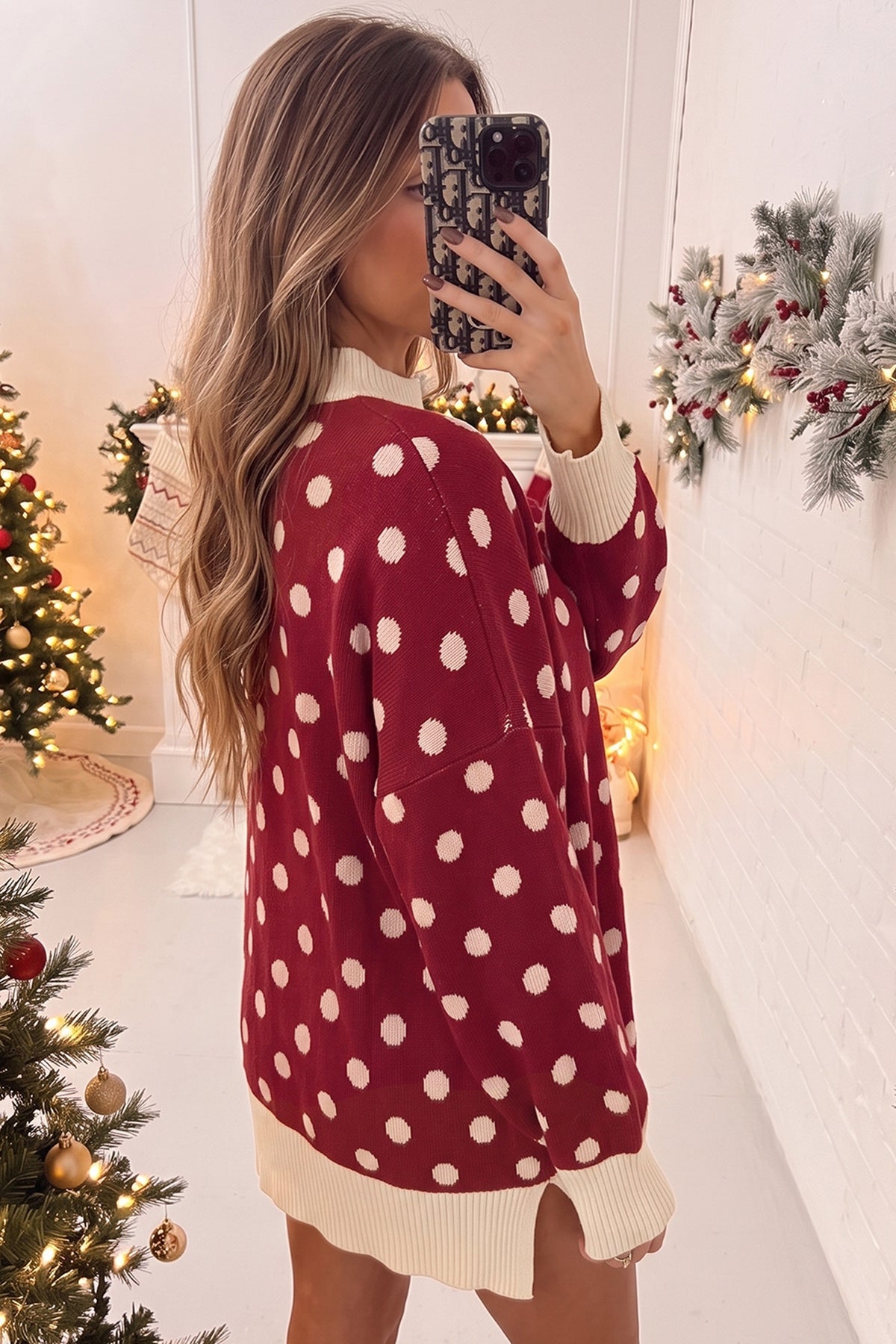 Polka Dot Ribbed Tunic Sweater (3 Colors Available)