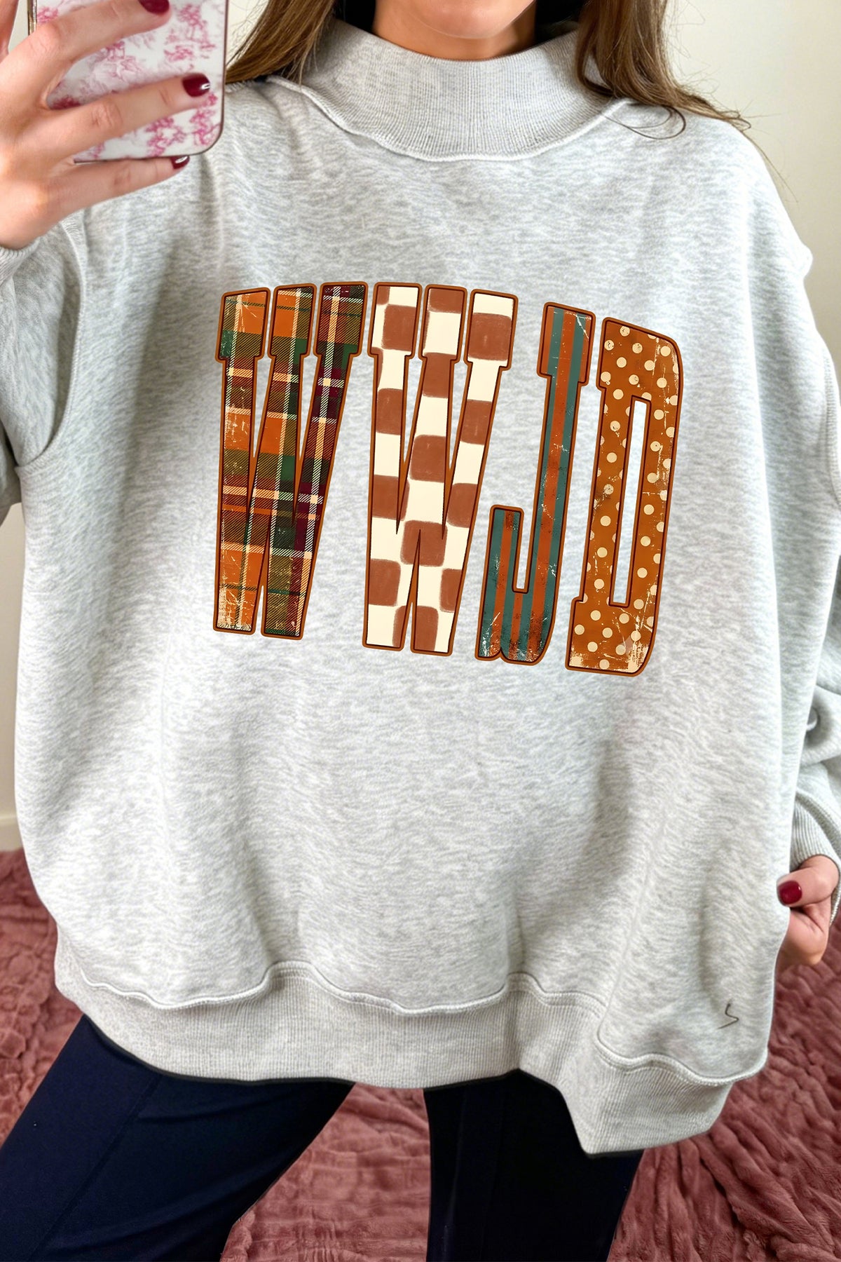 WWJD Mixed Pattern Mock Neck Sweatshirt