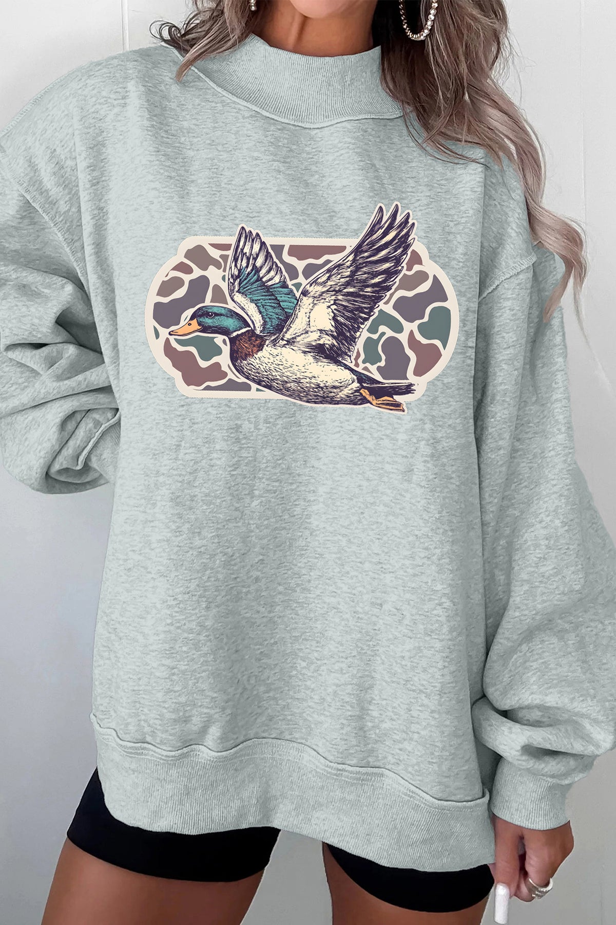 Mallard Duck Camouflage Mock Neck Sweatshirt