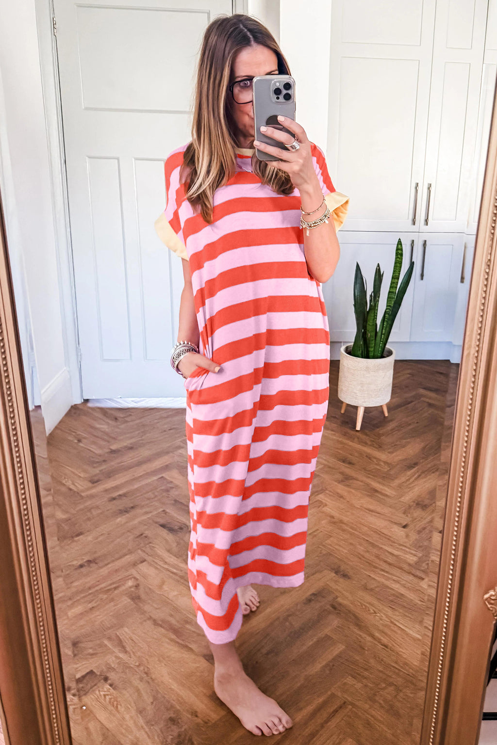 Striped T-Shirt Maxi Dress with Pockets