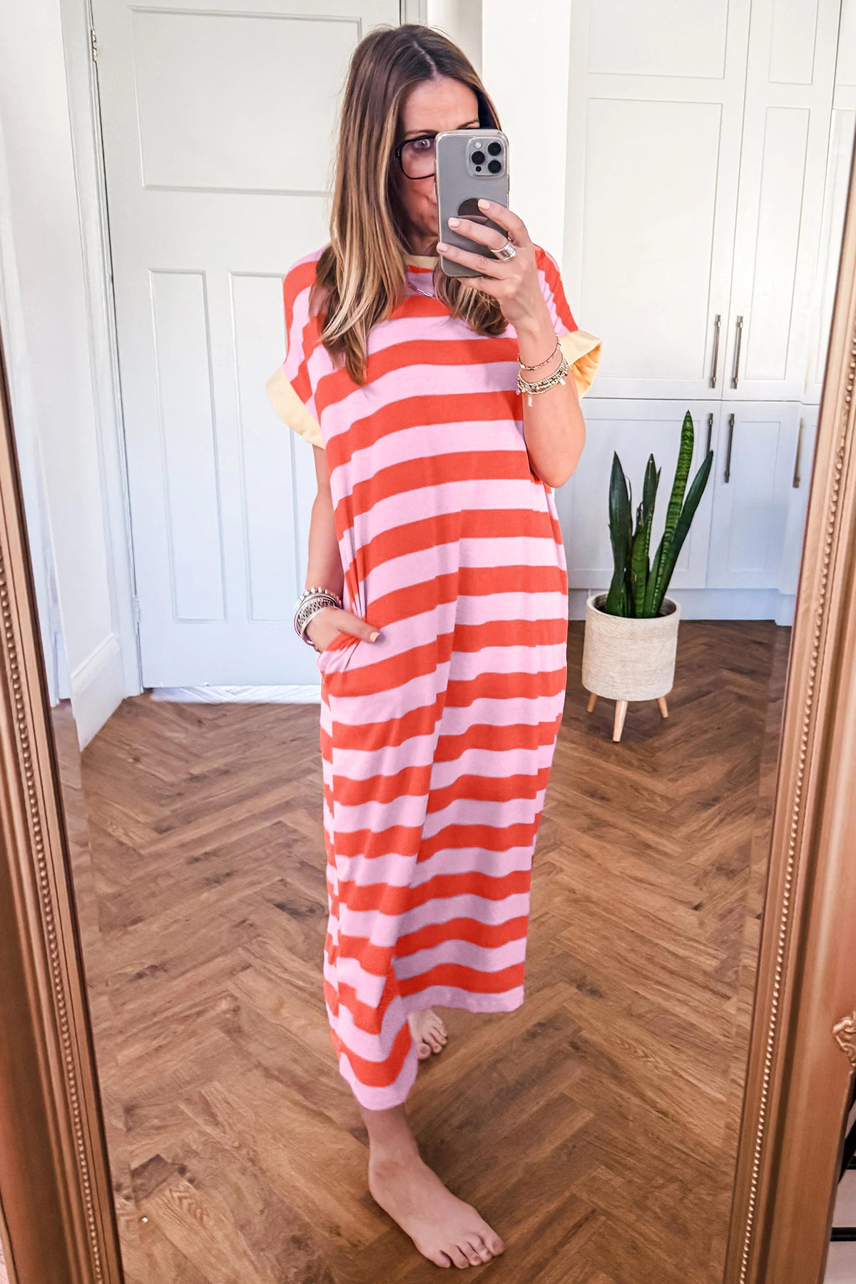 Striped T-Shirt Maxi Dress with Pockets