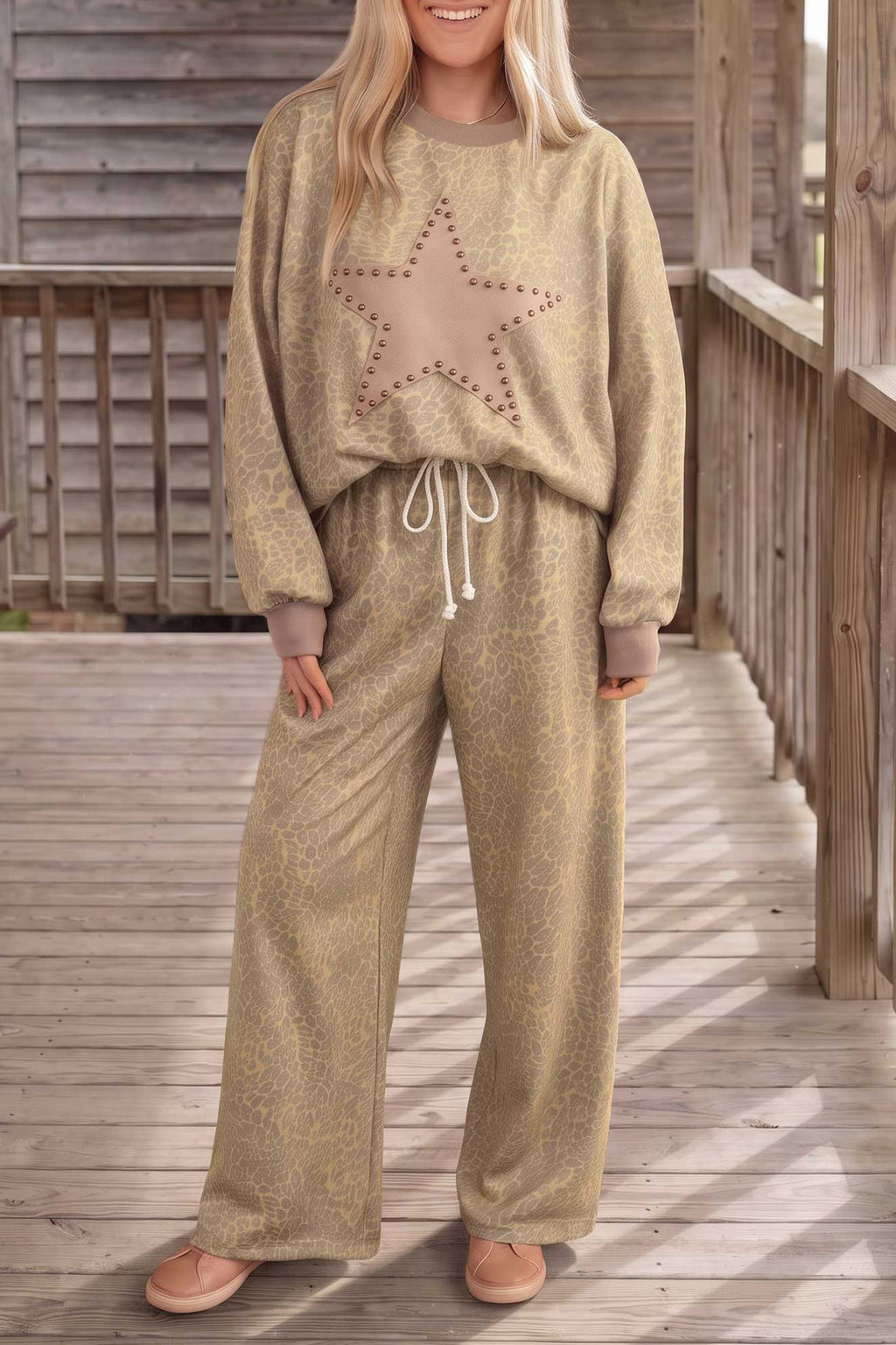 Leopard Star Patchwork Top & Pants Set