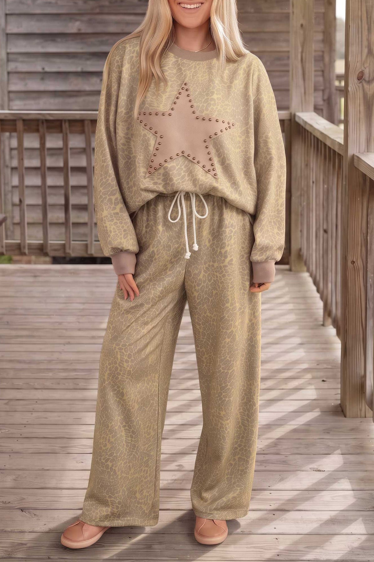 Leopard Star Patchwork Top & Pants Set