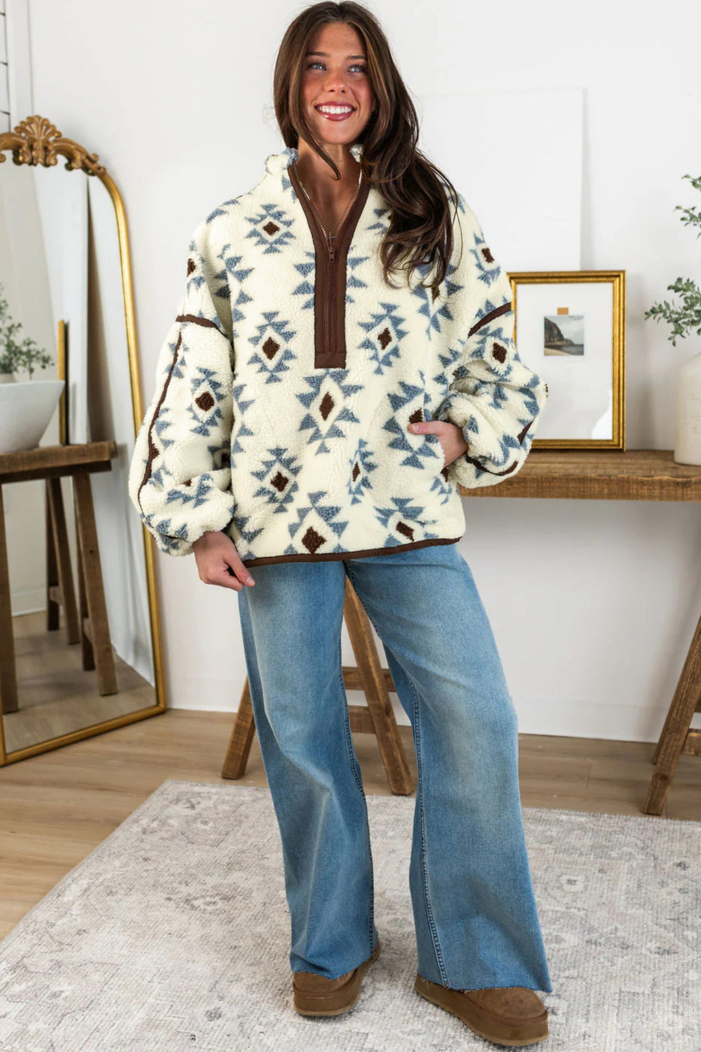 Sherpa Aztec Print Pullover