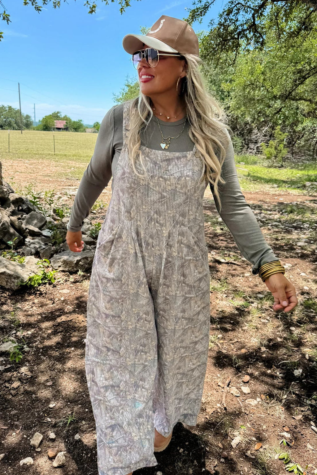 Brown Camouflage Ribbed Full-Length Jumpsuit