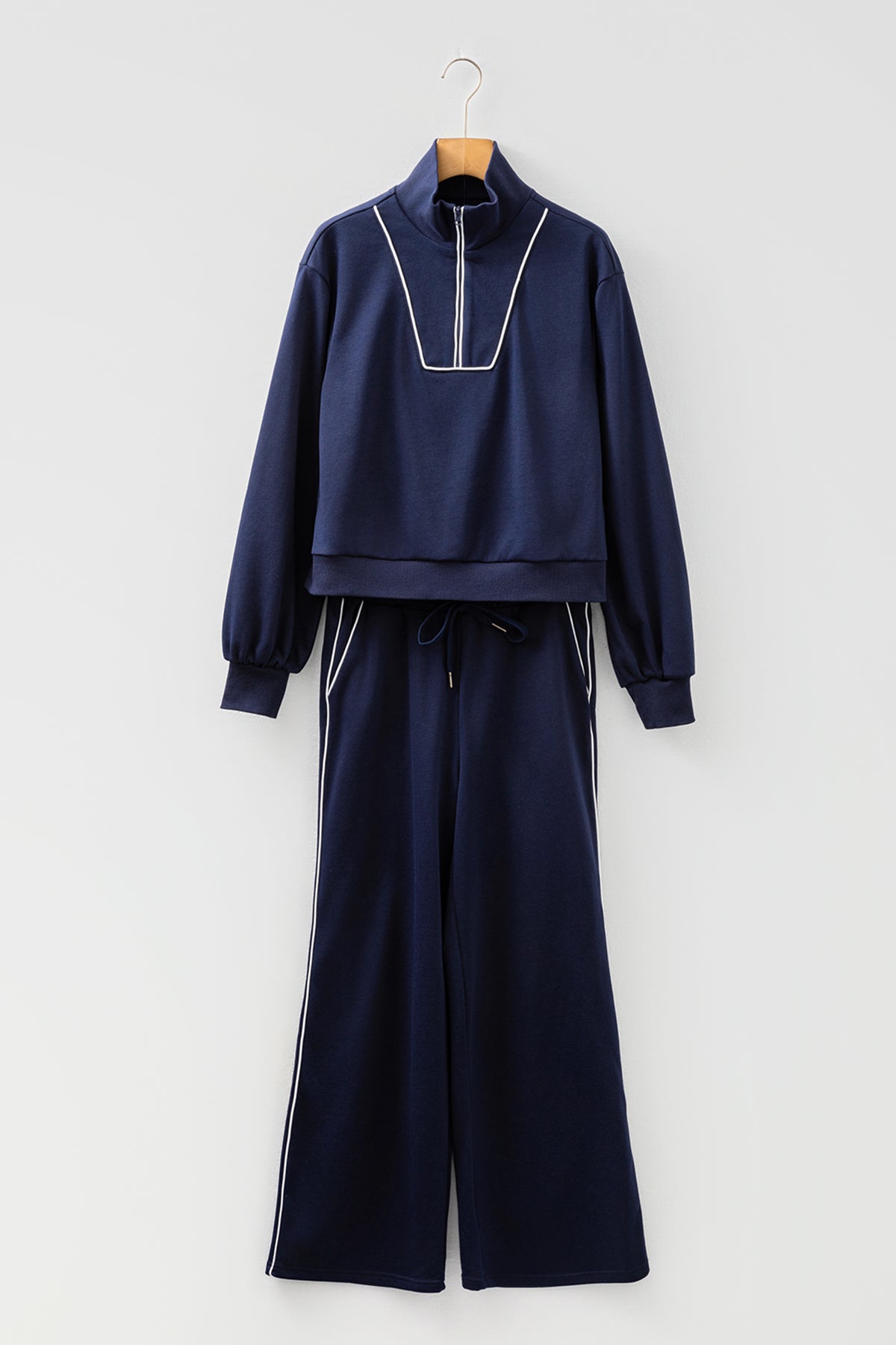 Navy Blue Pullover & Cropped Pants Set